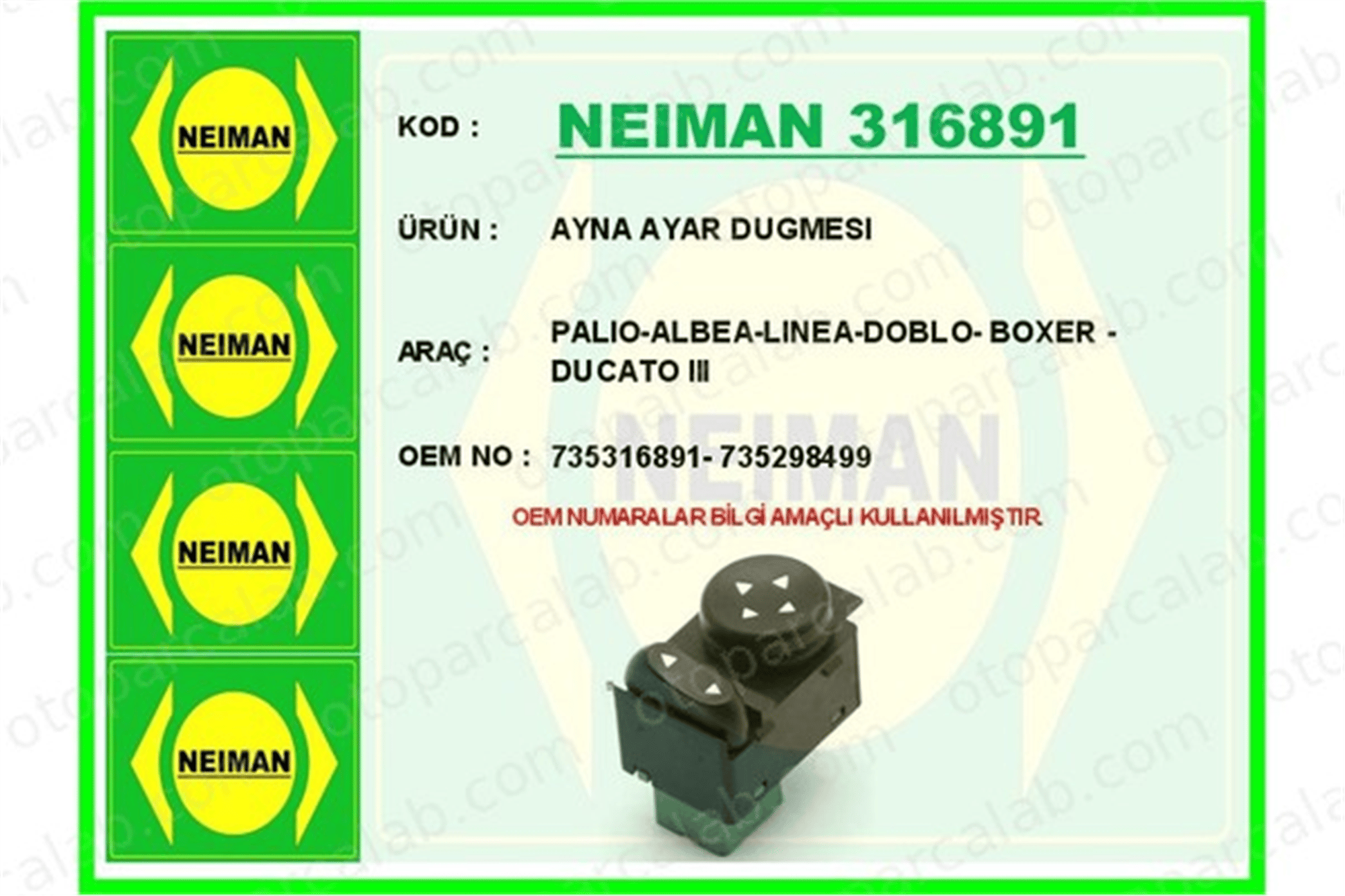 BESCHER 316891 Ayna Kumanda Düğmesi FIAT DOBLO MPV PALIO Weekend 735316891 735298499