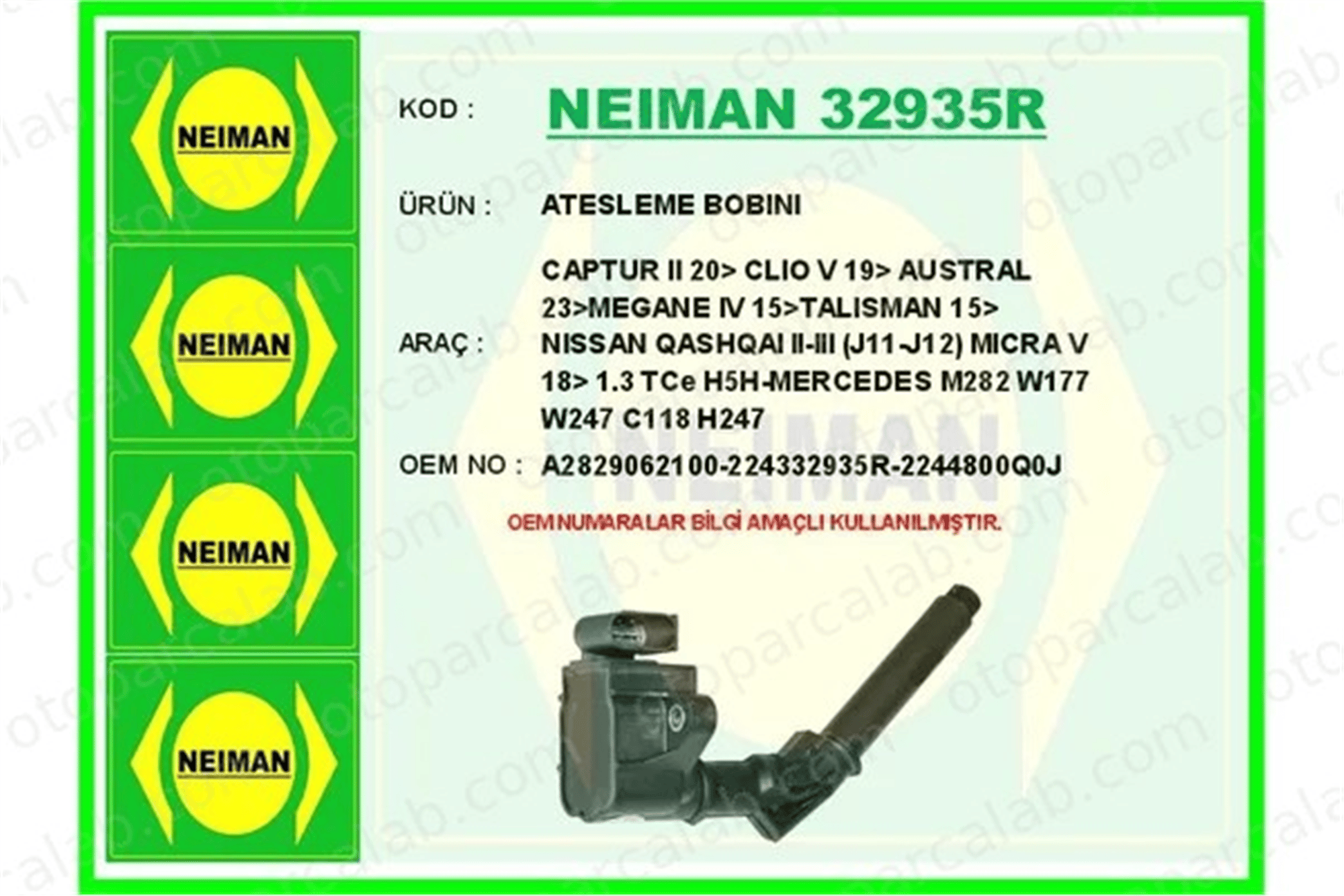 BESCHER 32935R Ateşleme Bobini RENAULT MEGANE IV Grandtour MEGANE IV Hatchback A2829062100 224332935R