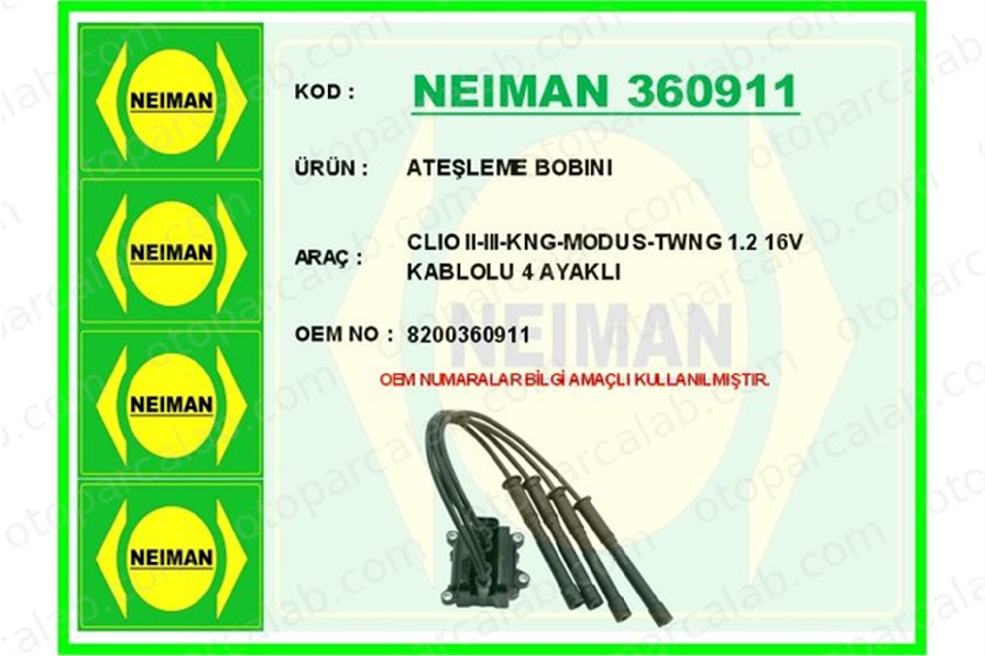 BESCHER 360911 Ateşleme Bobini RENAULT CLIO III MODUS / GRAND MODUS 8200360911 224404659R