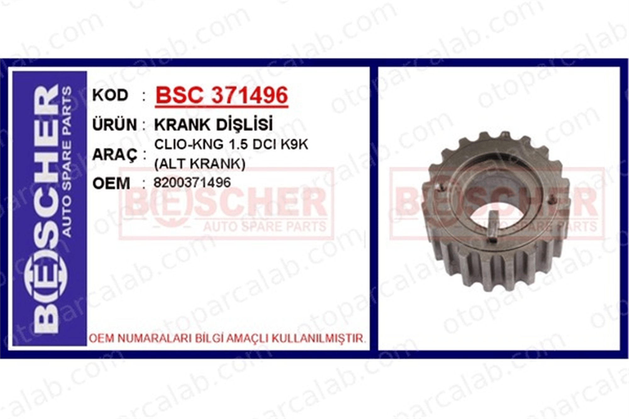 BESCHER 371496 Krank Dişli RENAULT CLIO III MODUS / GRAND MODUS 8200371496 8200029646