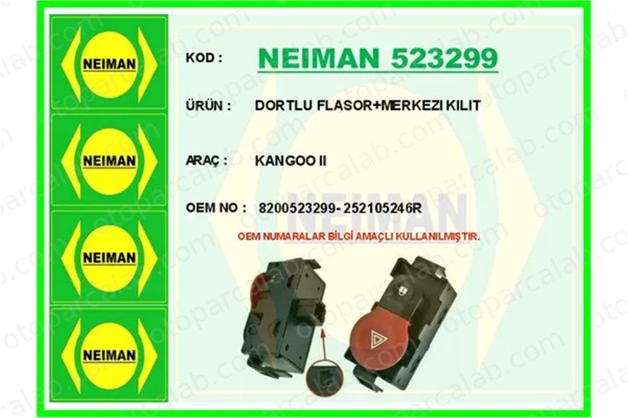 BESCHER 523299 Dörtlü Flaşör Düğmesi RENAULT MEGANE III Hatchback MEGANE III Coupe 8200523299 252105246R
