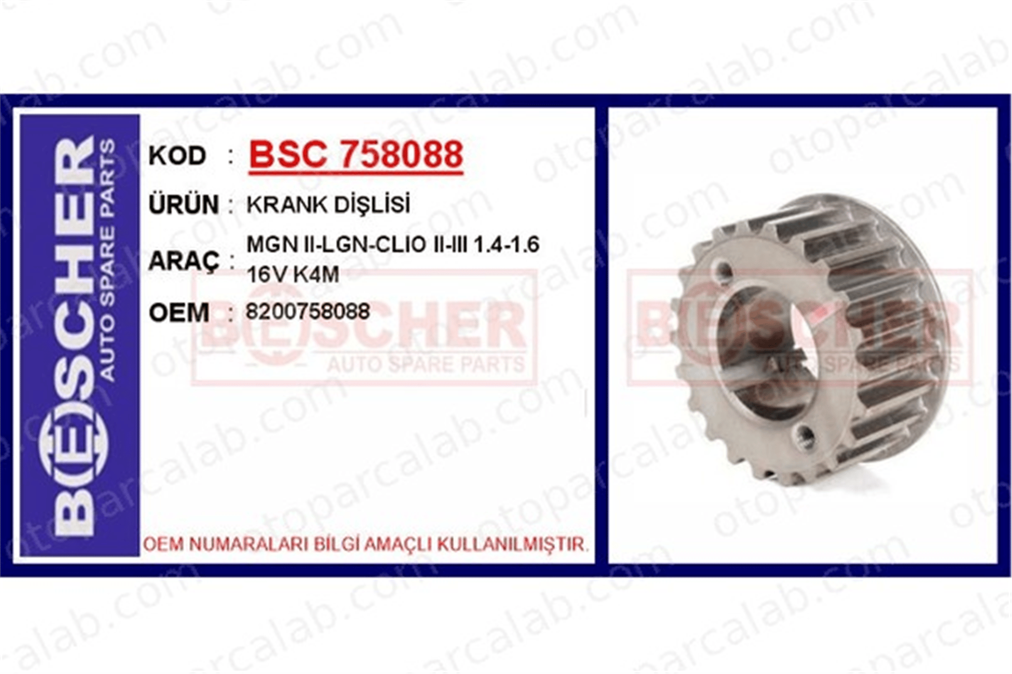 BESCHER 758088 Krank Dişli RENAULT KANGOO Express MEGANE II 8200758088 8200024925
