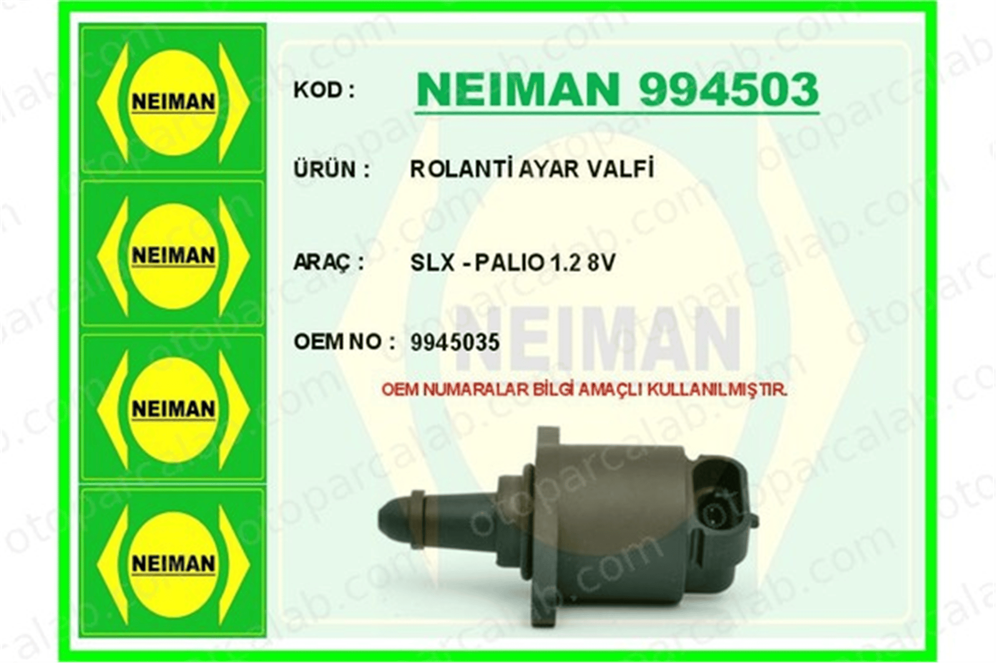 BESCHER 994503 Rölanti Ayar Motoru (Valfi) FIAT PANDA PANDA Kasa/eğik arka 9945035