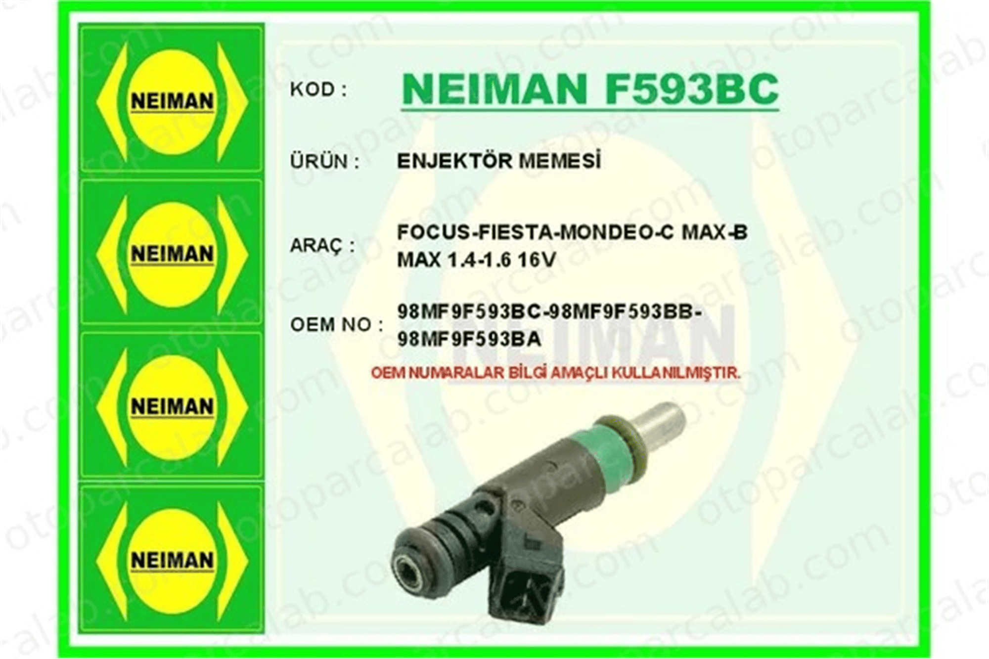 BESCHER F593BC Enjektör FORD FIESTA V FOCUS II 98MF9F593BC 98MF9F593BB