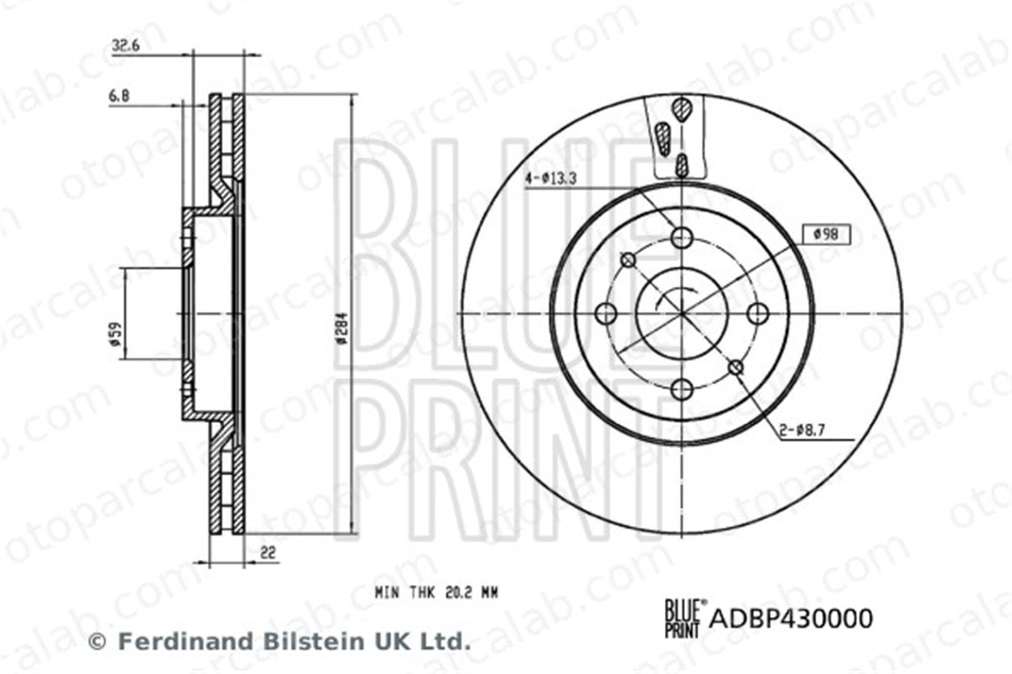 BLUE PRINT ADBP430000 Fren Disk Ayna Ön Sağ ve Sol FIAT MULTIPLA LANCIA DEDRA 46403958 46427947