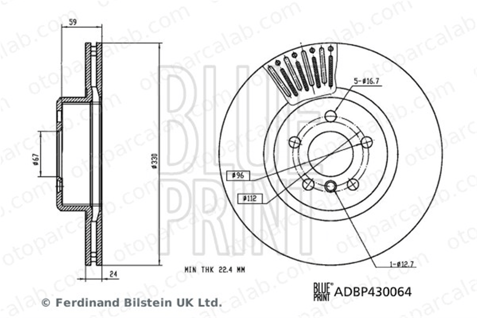 BLUE PRINT ADBP430064 Fren Disk Ayna Ön Sol BMW 5 5 Touring 34116860907 34106880072