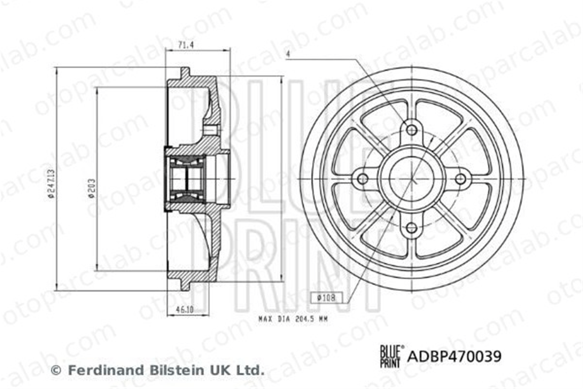 BLUE PRINT ADBP470039 Kampana Arka Sağ veya Sol PEUGEOT 206 Hatchback 206 SW 424747 424741