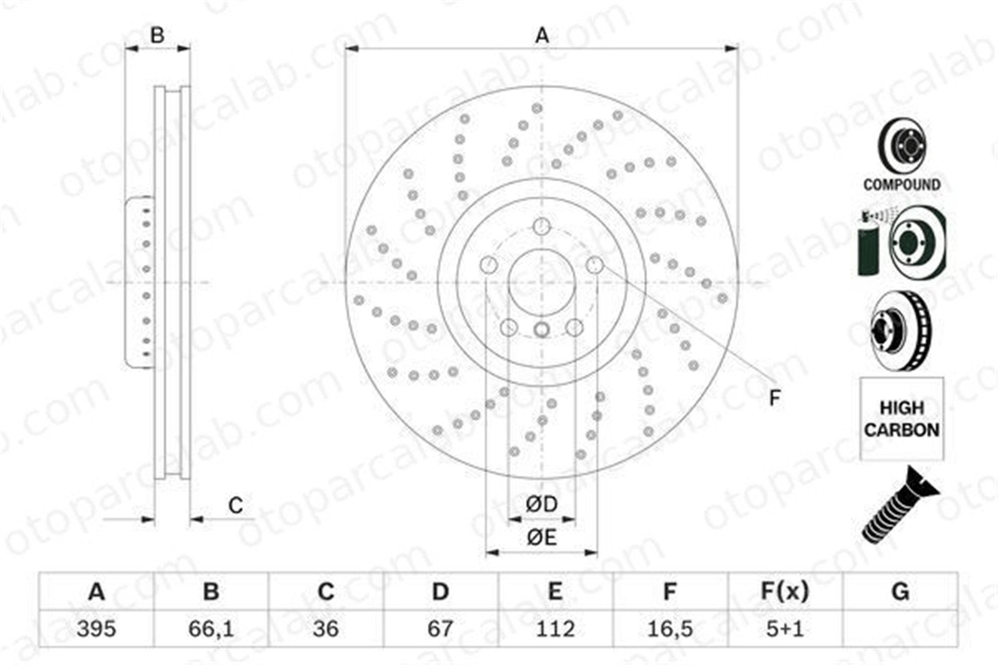 BOSCH 0 986 479 F64 Fren Disk Ayna Ön Sol BMW 5 5 Touring 34106887657 34116878045