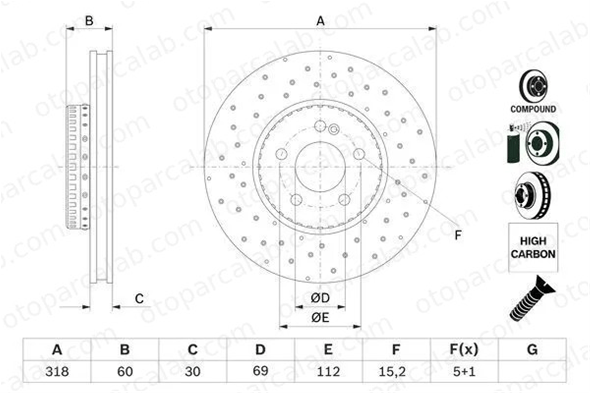 BOSCH 0 986 479 H37 Fren Disk Ayna Ön Sağ ve Sol MERCEDES-BENZ C-SERISI C-SERISI T-Model A0004212112 4212112
