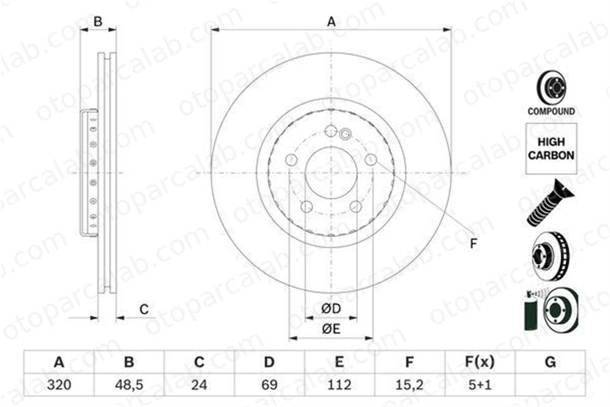 BOSCH 0 986 479 H43 Fren Disk Ayna Arka Sağ ve Sol MERCEDES-BENZ GLC Coupe GLC A0004230712 4230712