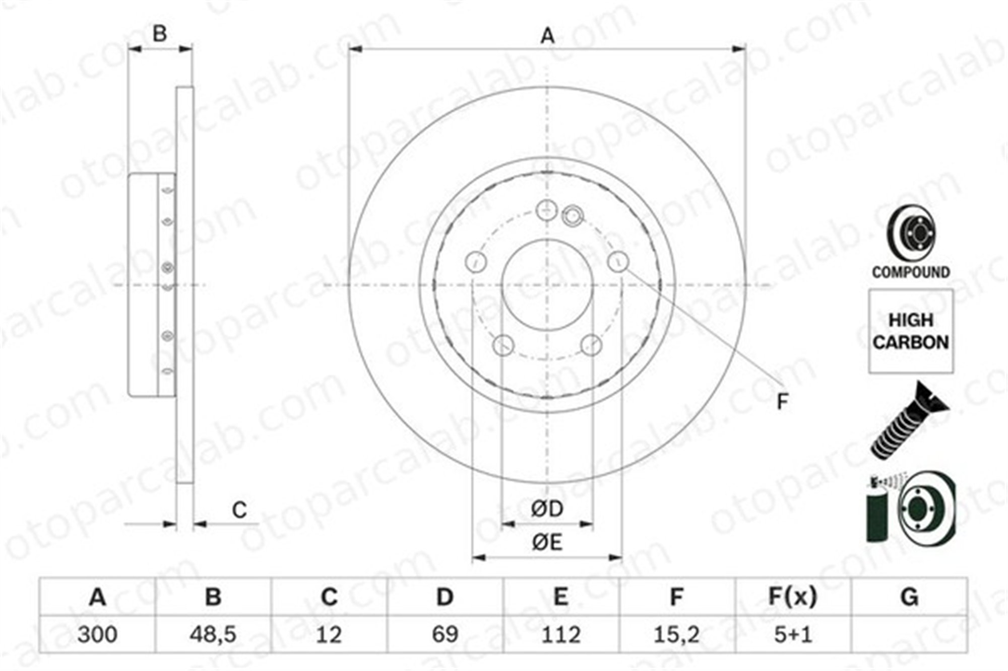 BOSCH 0 986 479 H49 Fren Disk Ayna Arka Sağ ve Sol MERCEDES-BENZ C-SERISI C-SERISI T-Model A0004230512 4230512