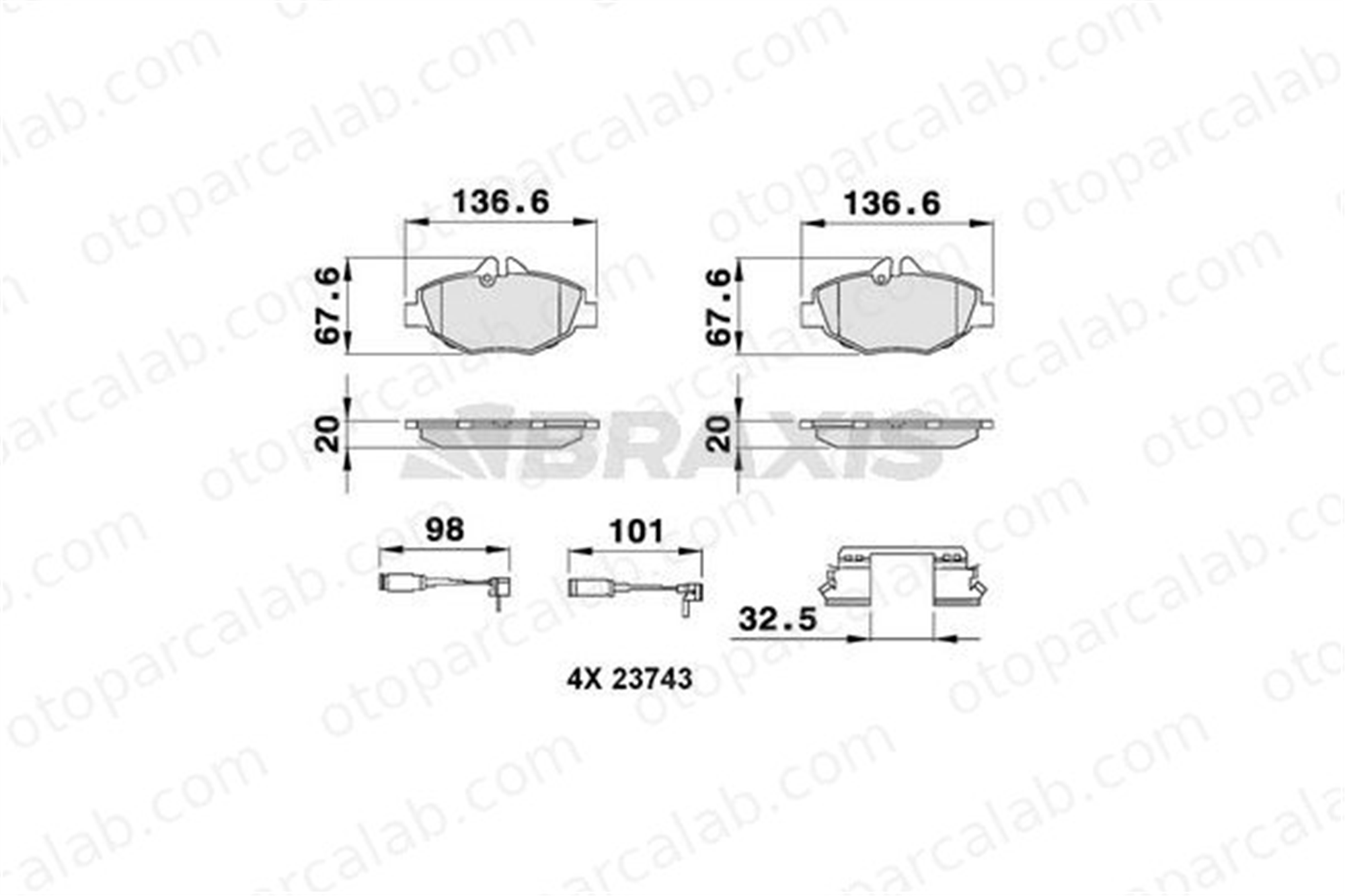 BRAXIS AB0073 Fren Disk Balata Ön MERCEDES-BENZ E-SERISI E-SERISI T-Model A0034209920 34206520
