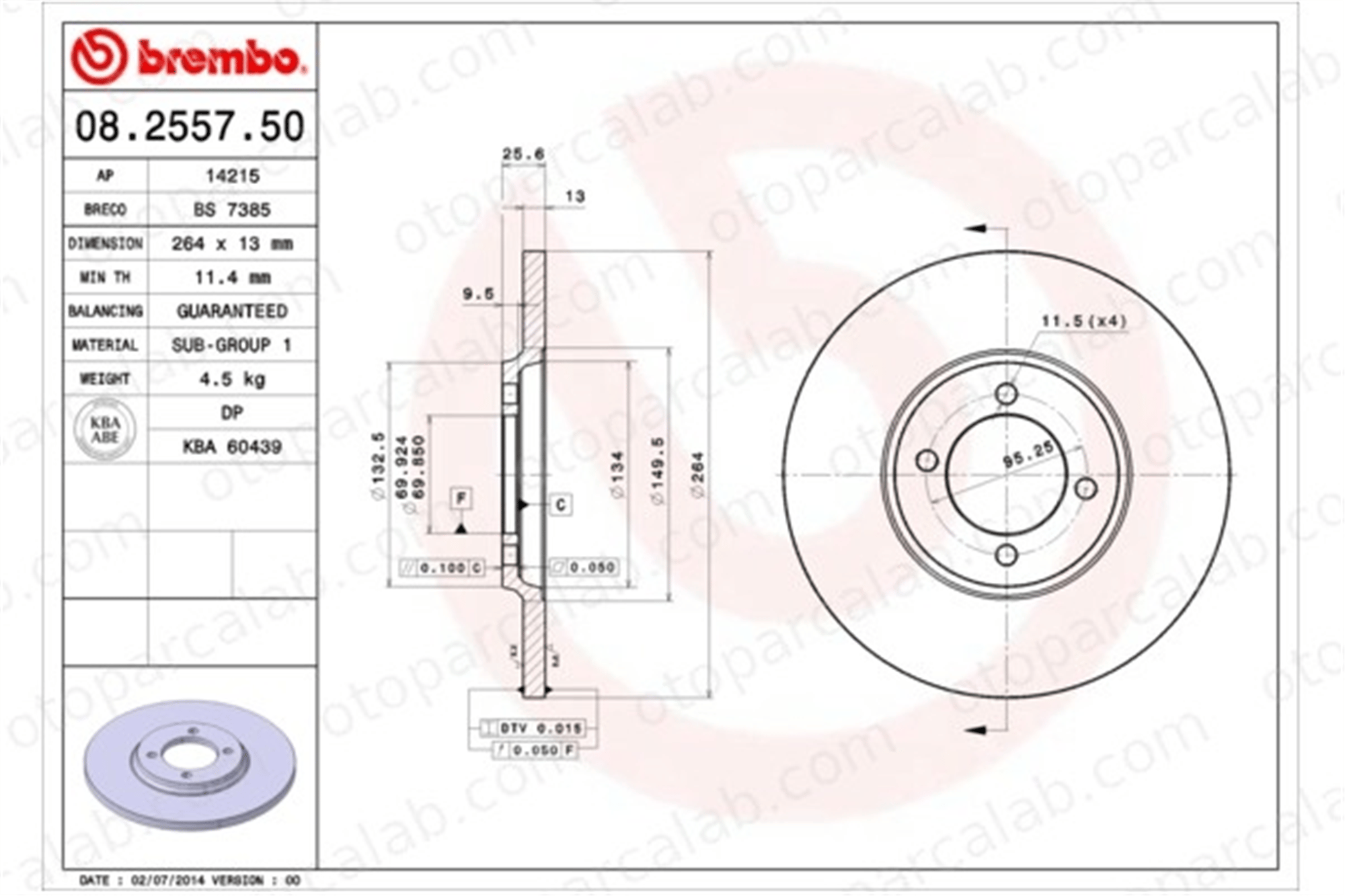 BREMBO 08.2557.50 Fren Disk Ayna Arka Sağ ve Sol JAGUAR XJ Coupe XJSC Convertible JLM730