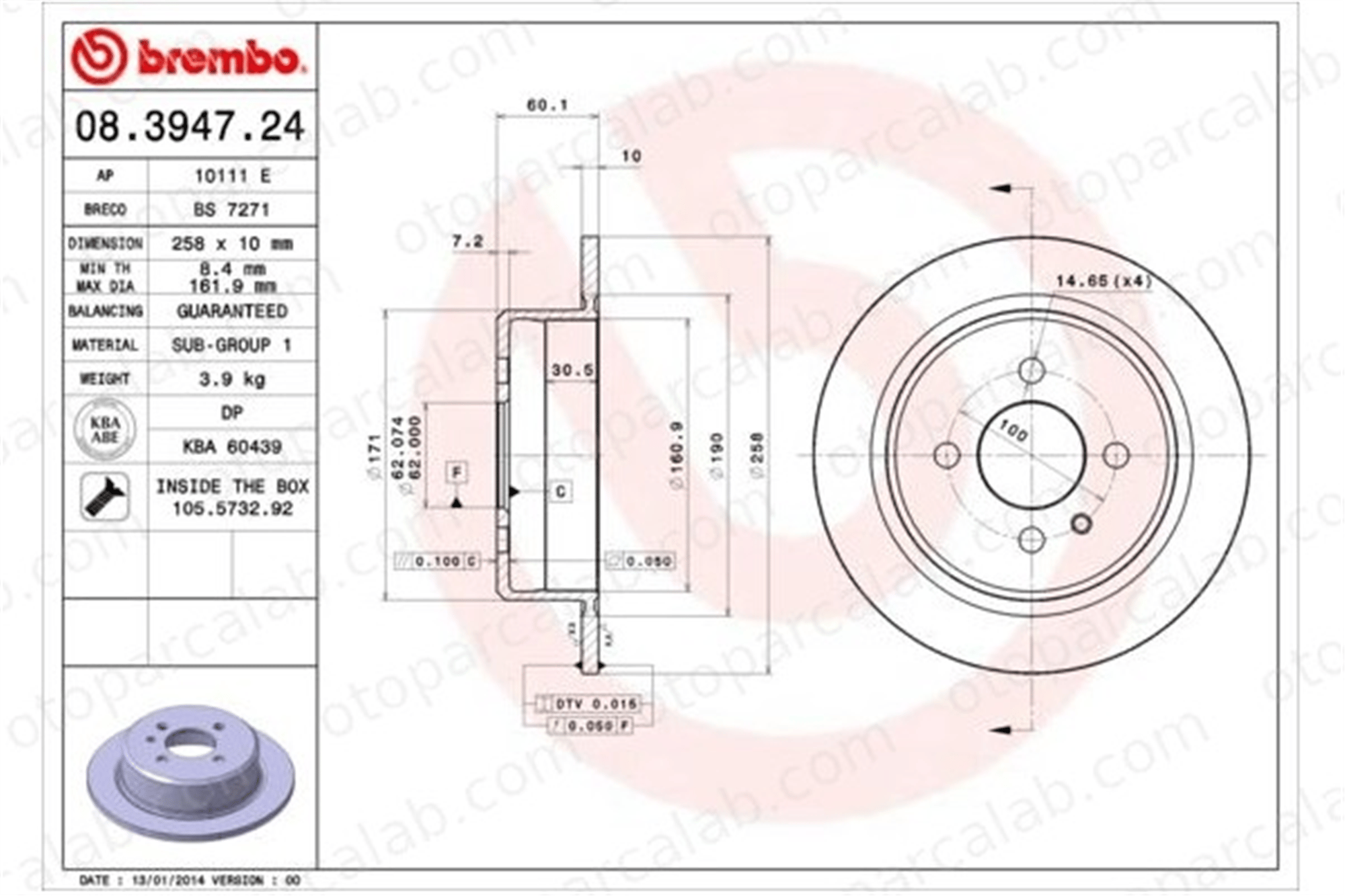 BREMBO 08.3947.24 Fren Disk Ayna Arka Sağ ve Sol BMW 3 3 Touring 34216755407 34211119581