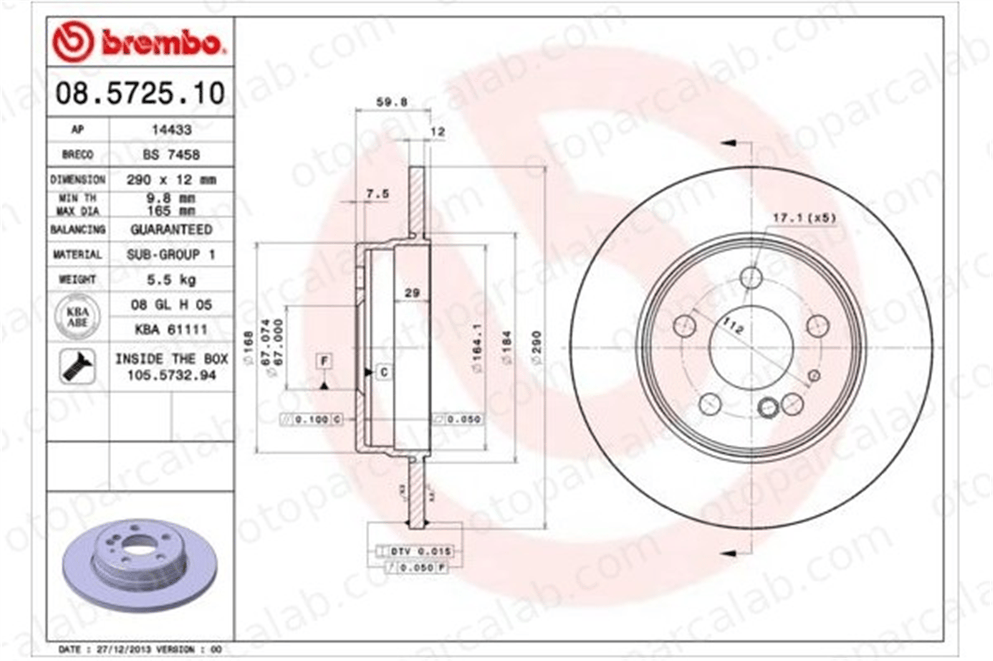 BREMBO 08.5725.10 Fren Disk Ayna Arka Sağ ve Sol MERCEDES-BENZ S-SERISI A1404230612 1404230612