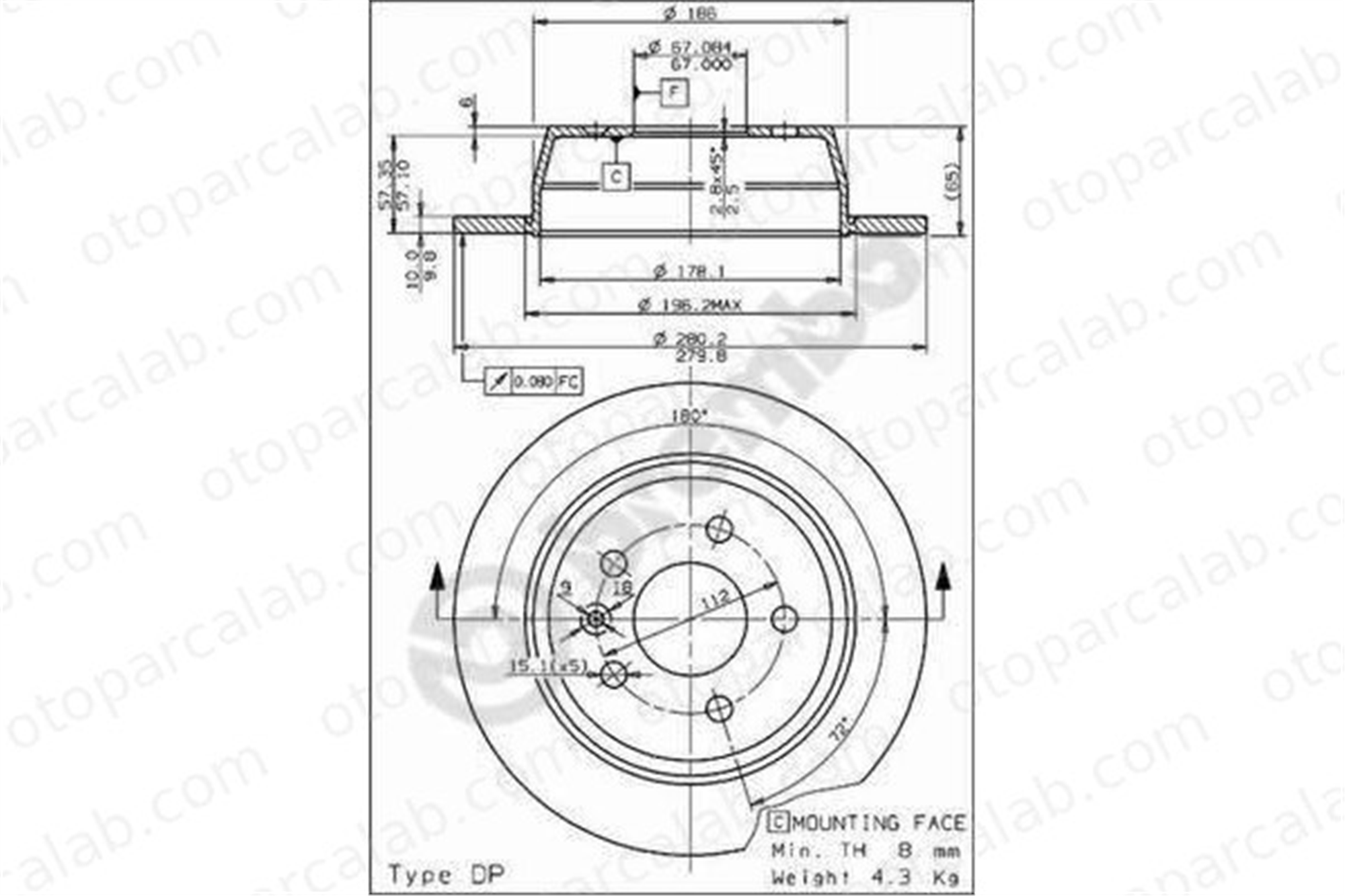 BREMBO 08.6968.10 Fren Disk Ayna Arka Sağ ve Sol MERCEDES-BENZ VITO Minibüs/Otobüs VITO Panelvan/Van A6384230112 6384230112