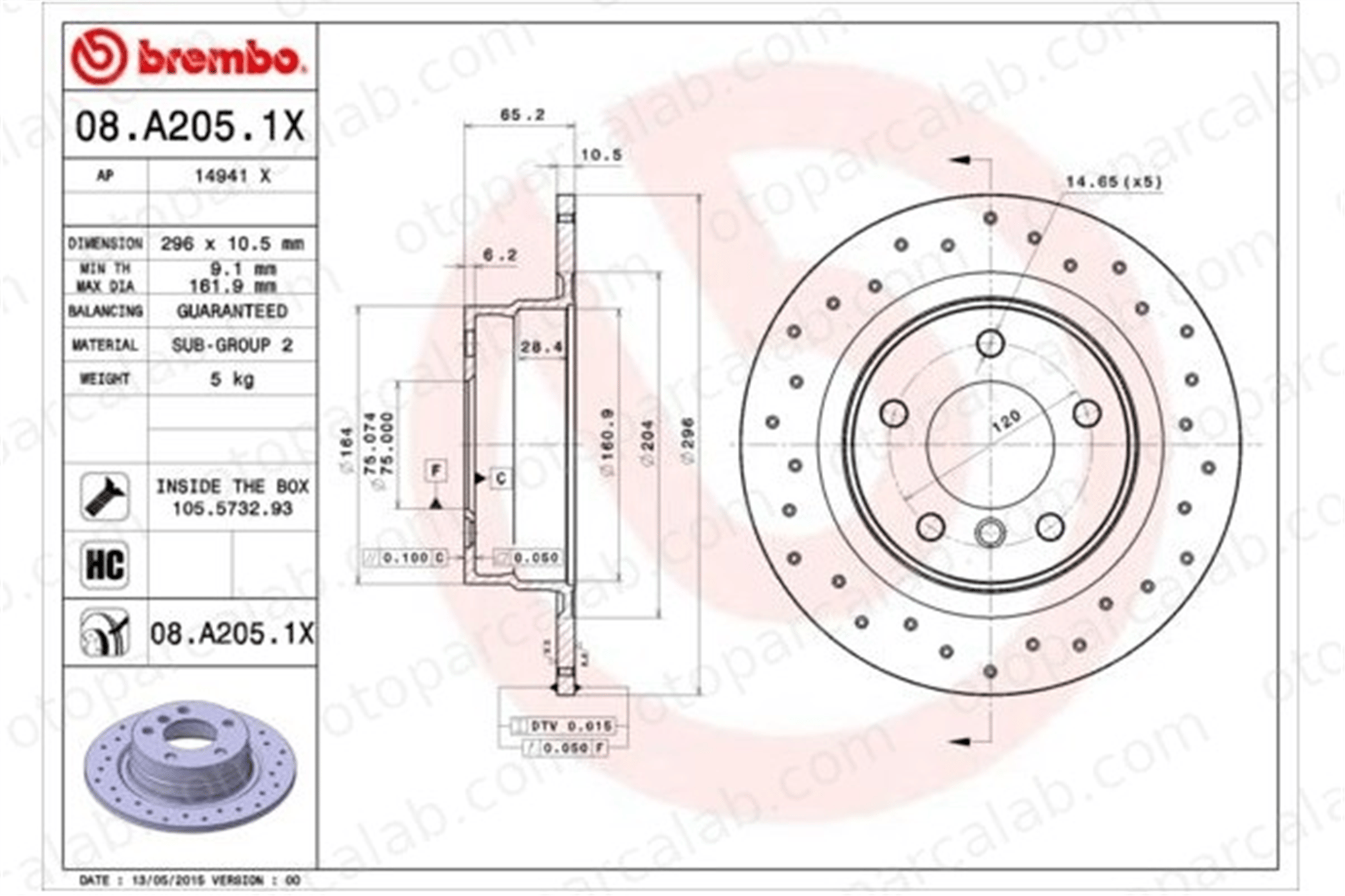 BREMBO 08.A205.1X Fren Disk Ayna Arka Sağ ve Sol BMW 1 3 34216855002 34214031275