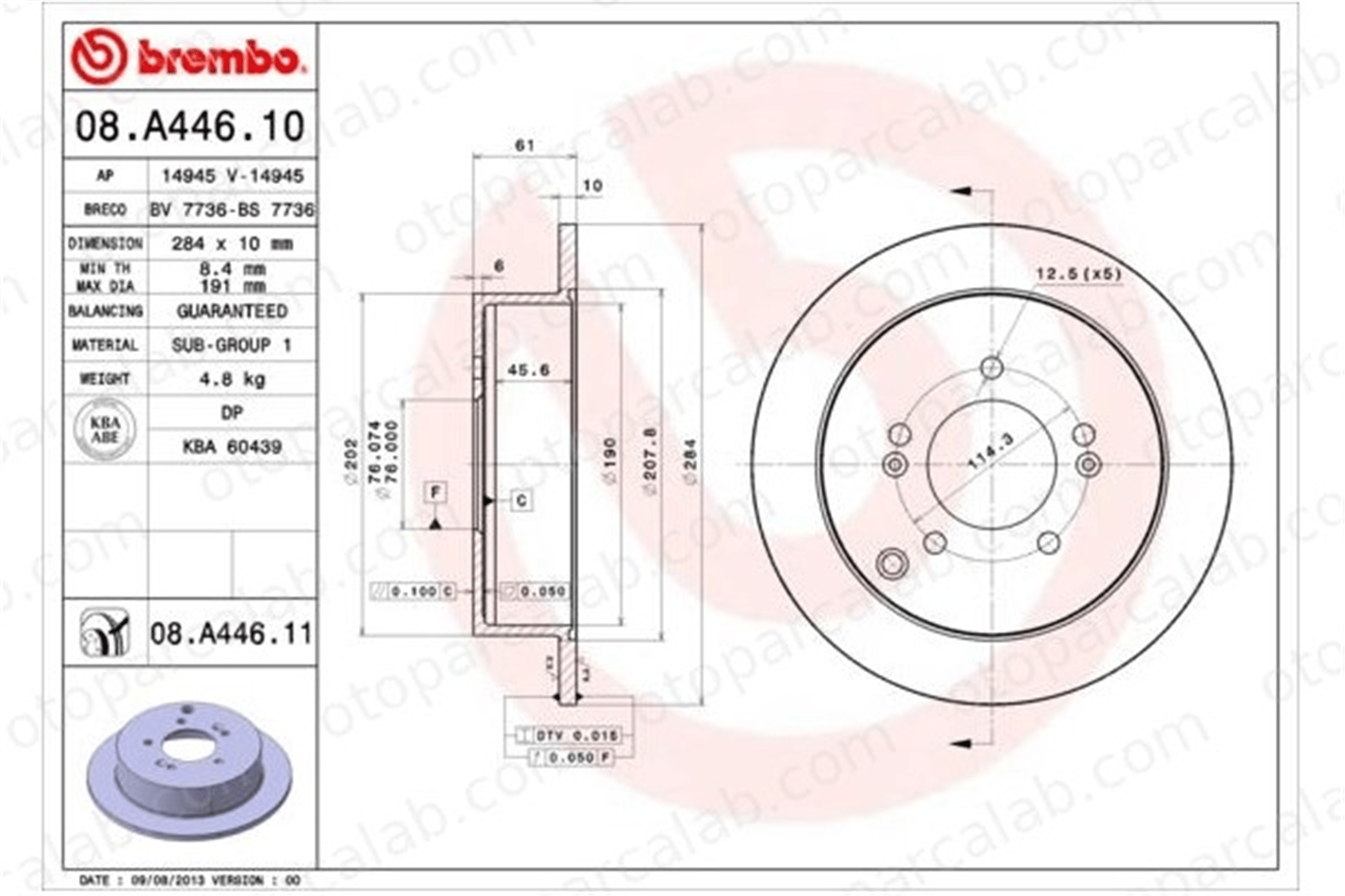 BREMBO 08.A446.10 Fren Disk Ayna Arka Sağ ve Sol HYUNDAI TUCSON SANTA FÉ I 584113A300 584112Y300