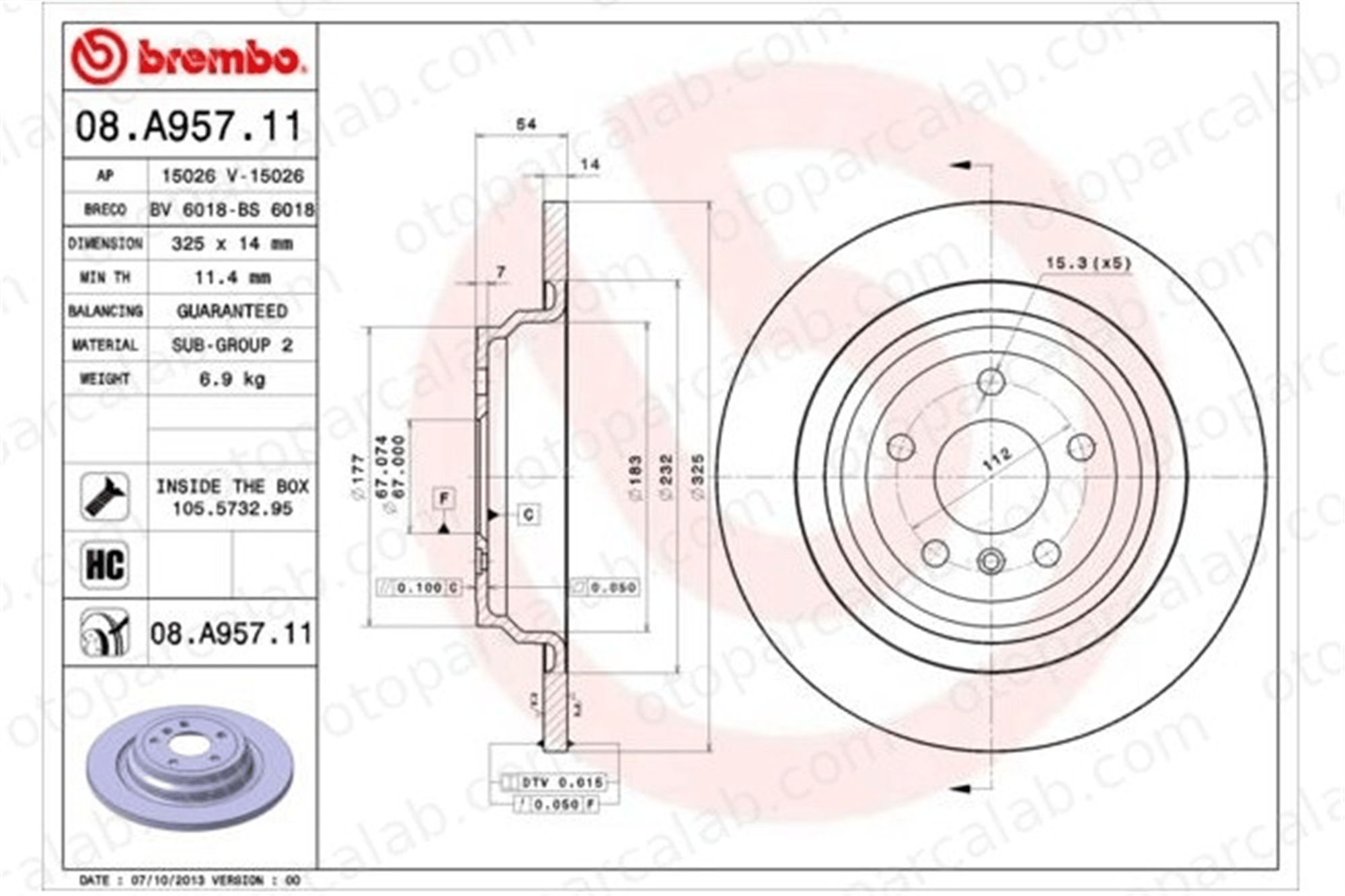BREMBO 08.A957.11 Fren Disk Ayna Arka Sağ ve Sol MERCEDES-BENZ GLE M-SERISI A1664230012 A1664230500
