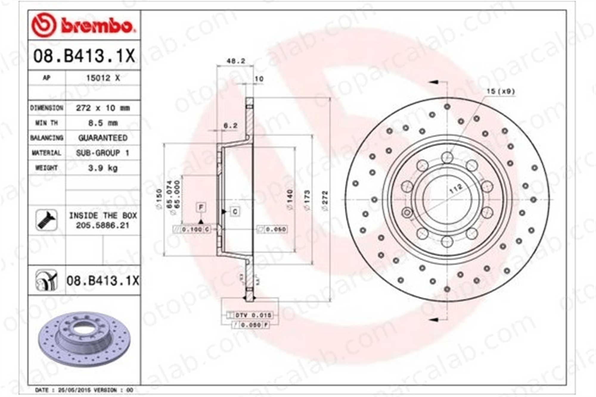 BREMBO 08.B413.1X Fren Disk Ayna Arka Sağ ve Sol AUDI A3 Sportback SEAT LEON 5Q0615601D 1K0615601AA