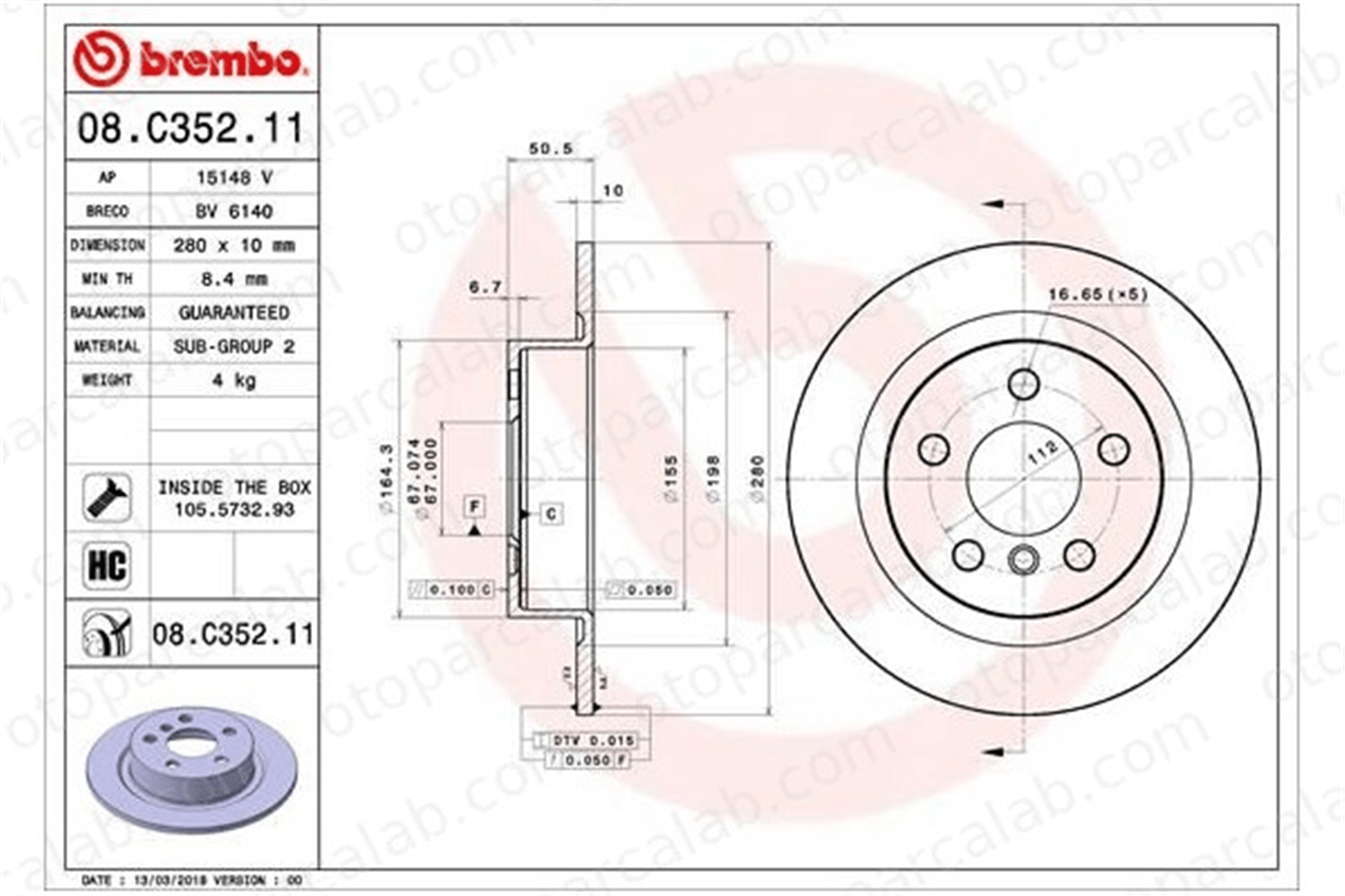 BREMBO 08.C352.11 Fren Disk Ayna Arka Sağ ve Sol MINI MINI COUNTRYMAN BMW 2 Active Tourer 34216799367 34206891085