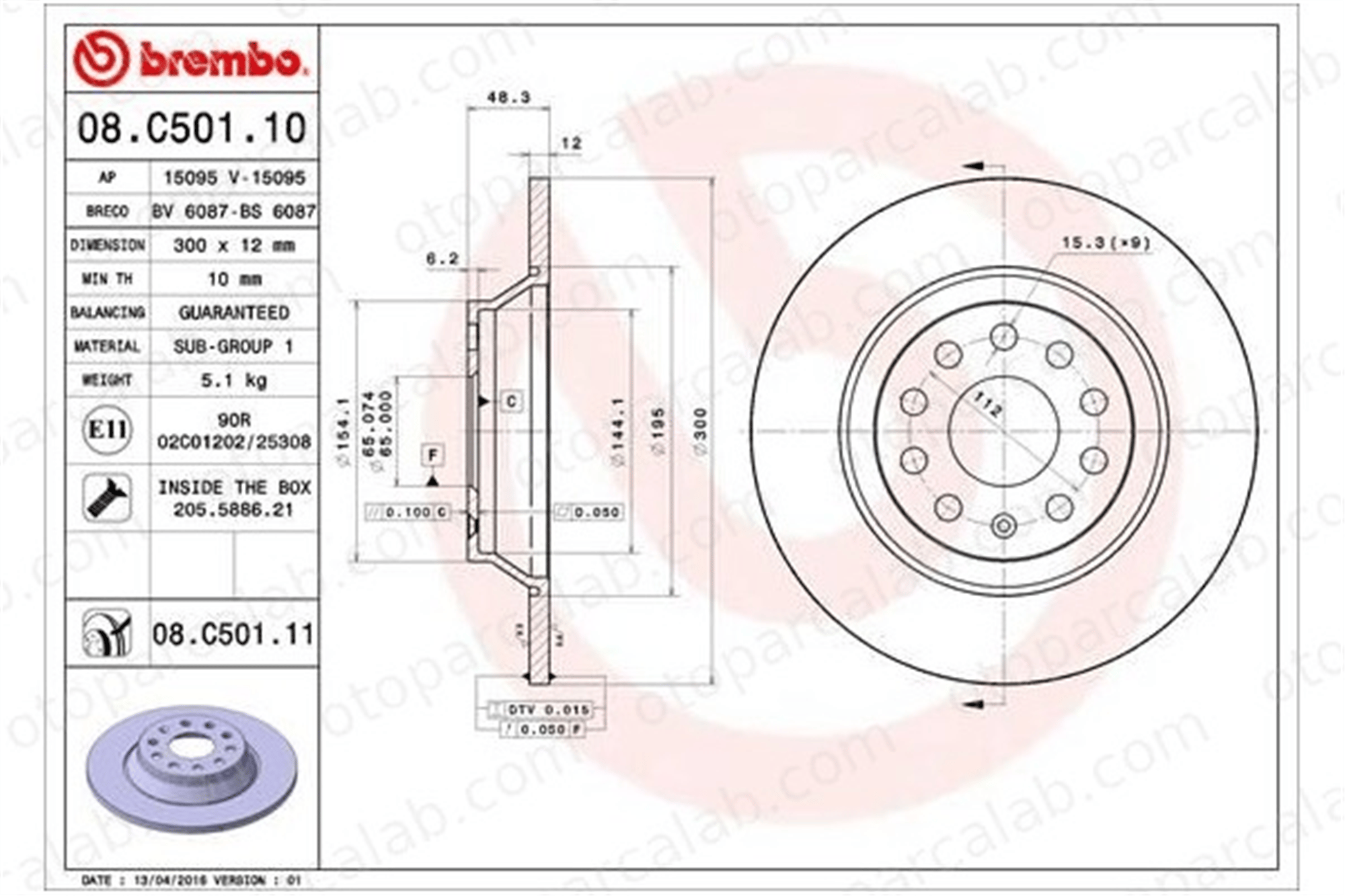 BREMBO 08.C501.11 Fren Disk Ayna Arka Sağ ve Sol VW GOLF VII AUDI A3 Limousine 3Q0615601 3Q0615601A