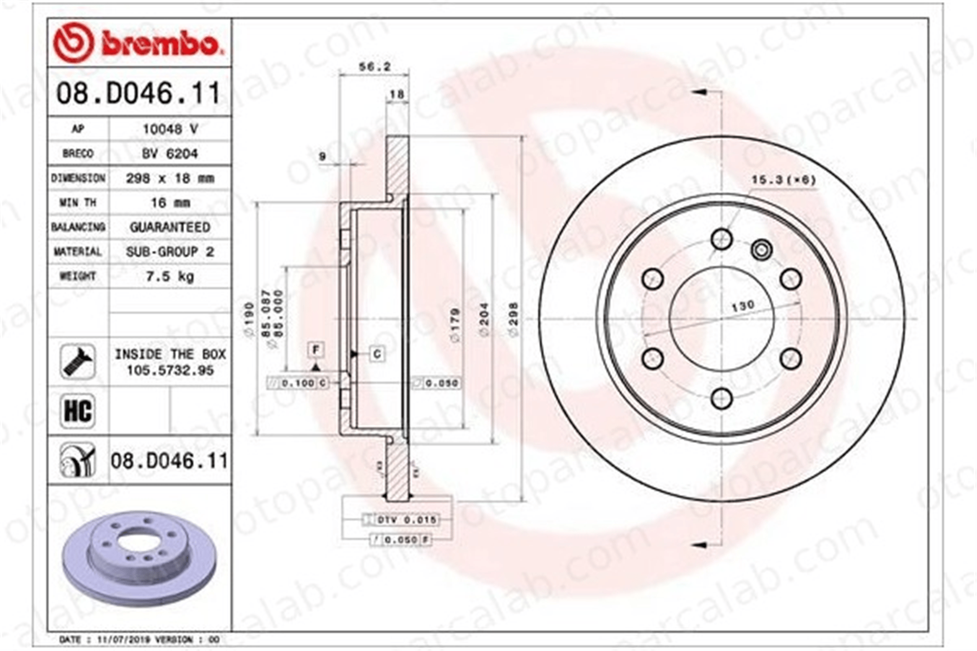 BREMBO 08.D046.11 Fren Disk Ayna Arka Sağ ve Sol MERCEDES-BENZ SPRINTER 3,5-t Panelvan/Van SPRINTER 3,5-t Platform şasi A9104232100 9104232100