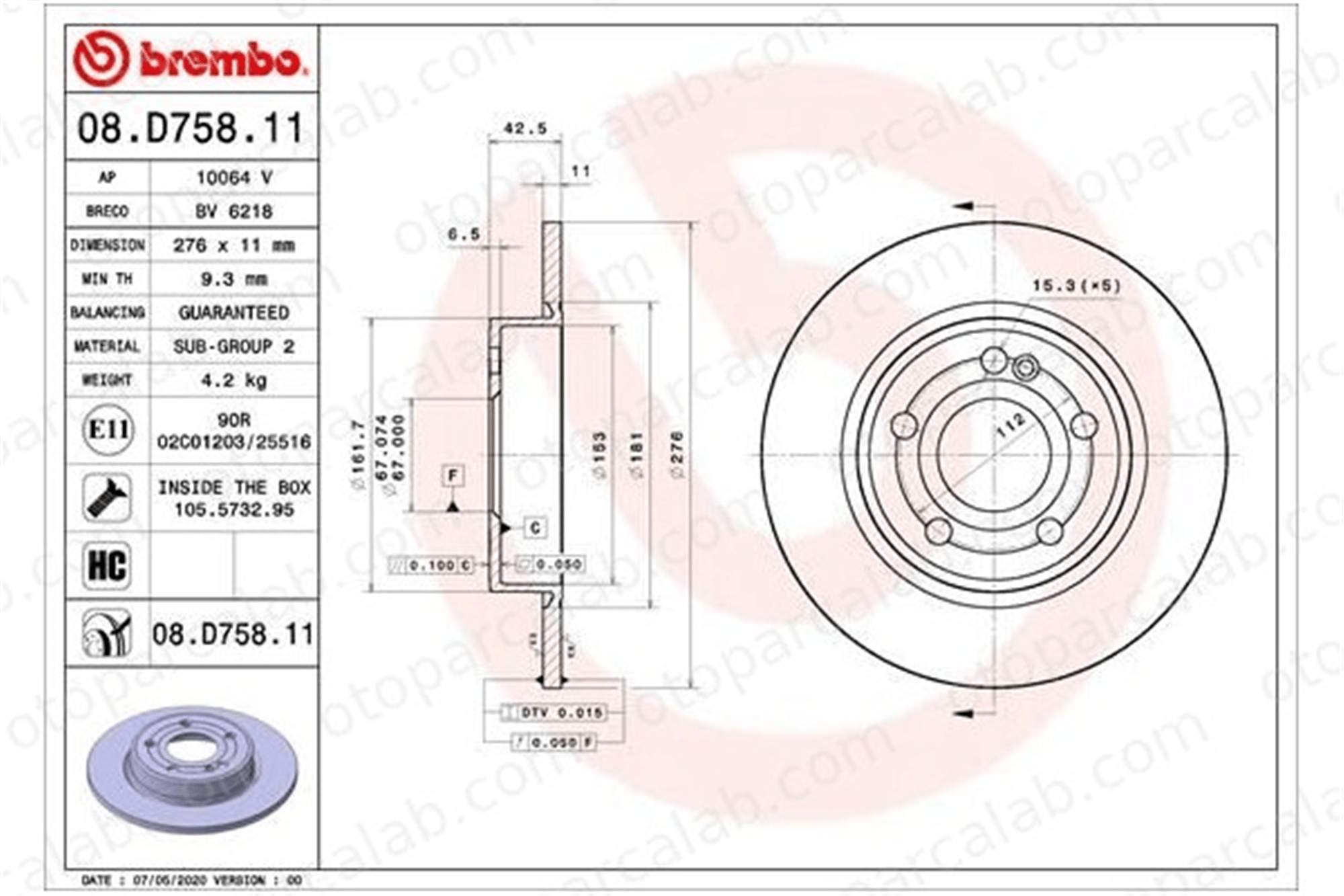 BREMBO 08.D758.11 Fren Disk Ayna Arka Sağ ve Sol MERCEDES-BENZ A-SERISI B-SERISI Sports Tourer A2474230112 2474230112