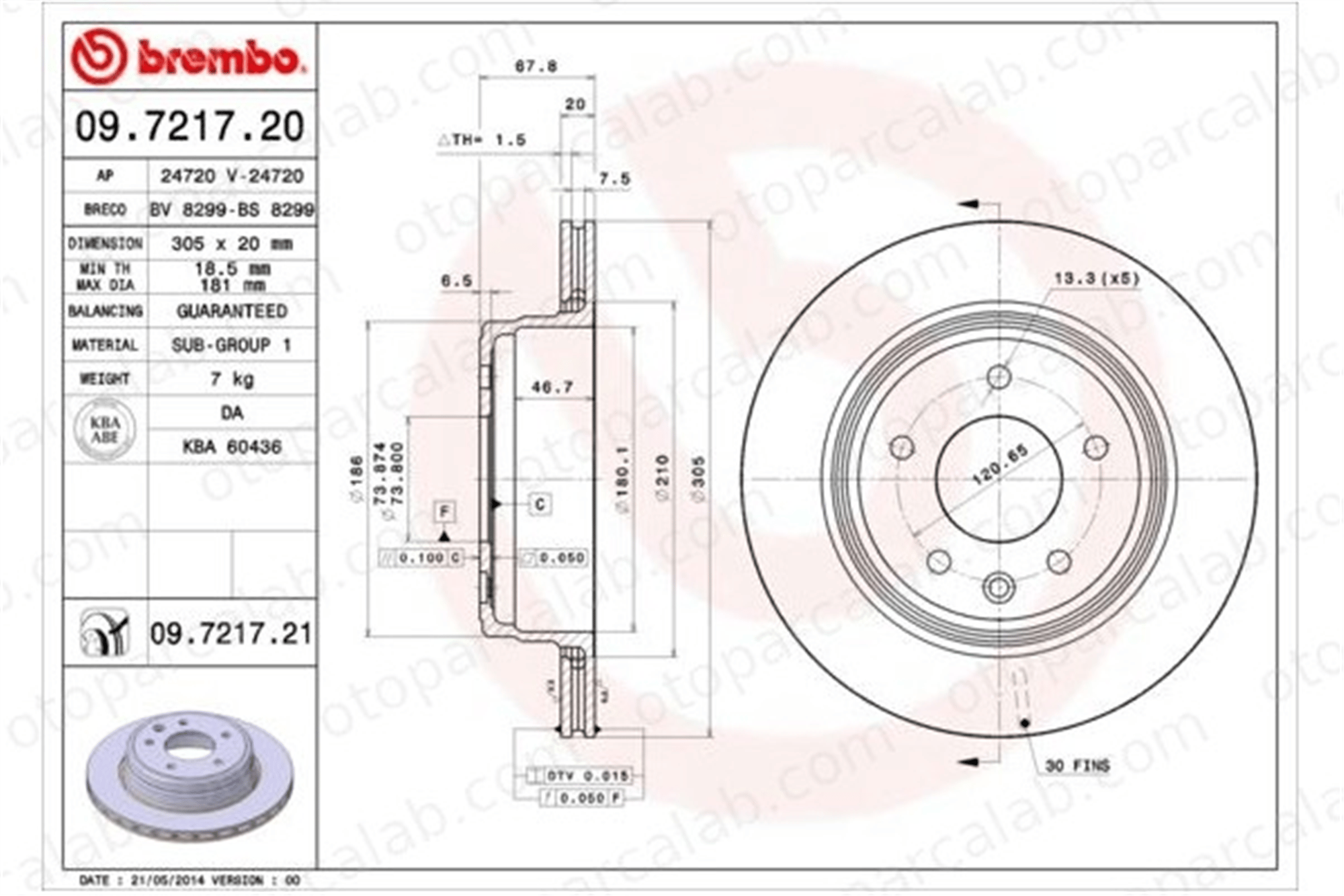 BREMBO 09.7217.21 Fren Disk Ayna Arka Sağ ve Sol JAGUAR XJ XK 8 Convertible C2C41251 JLM20342