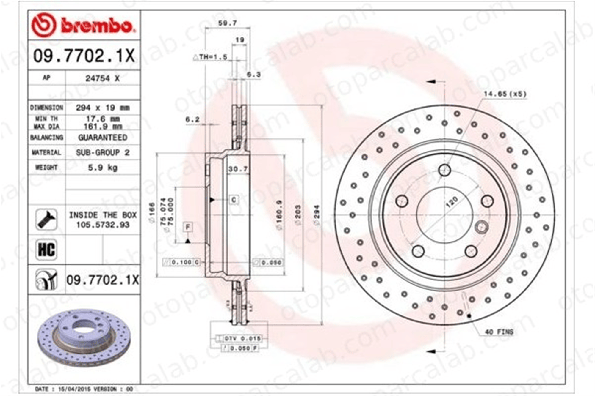 BREMBO 09.7702.1X Fren Disk Ayna Arka Sağ ve Sol BMW 3 Touring 3 34216855154 34211165563
