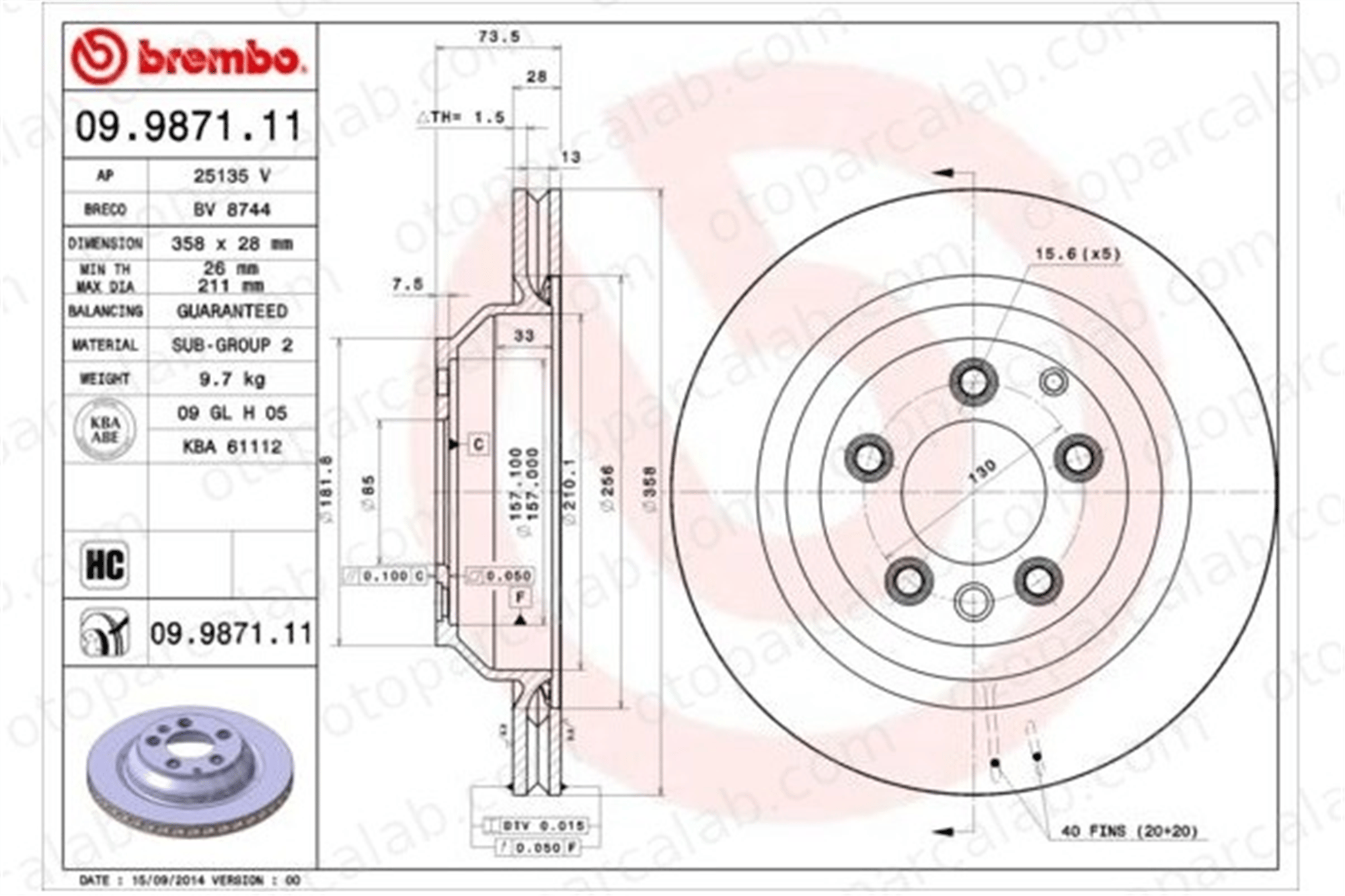 BREMBO 09.9871.11 Fren Disk Ayna Arka Sağ ve Sol PORSCHE CAYENNE AUDI Q7 7L8615601A 7L8615601