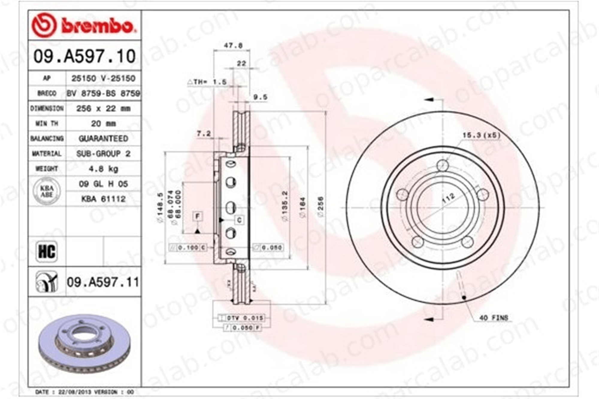 BREMBO 09.A597.11 Fren Disk Ayna Arka Sağ ve Sol AUDI A4 B5 A4 B5 Avant 8D0615601D 3B0615601B