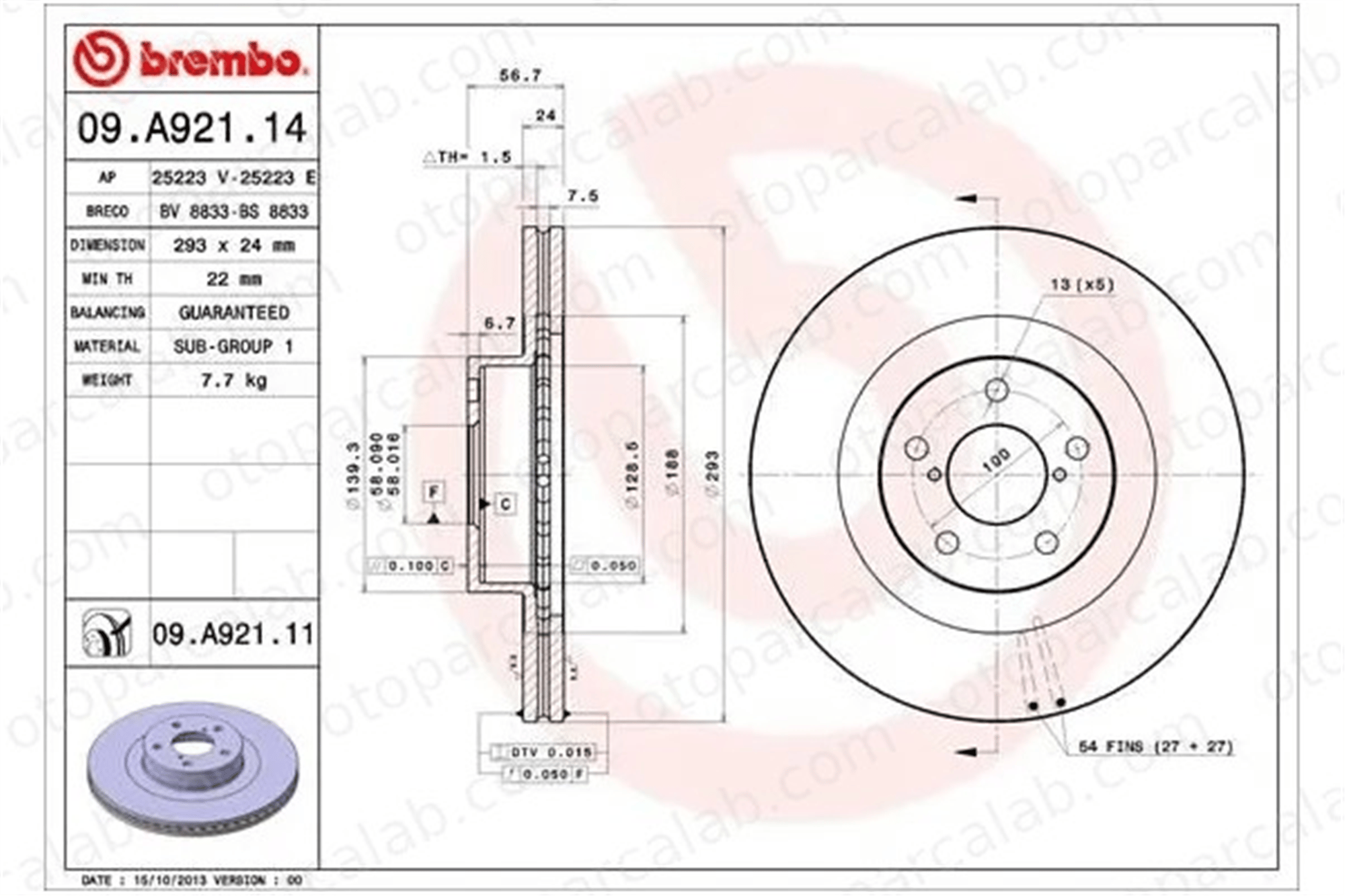 BREMBO 09.A921.11 Fren Disk Ayna Ön Sağ ve Sol SUBARU FORESTER OUTBACK 26300SA000 26300AC040