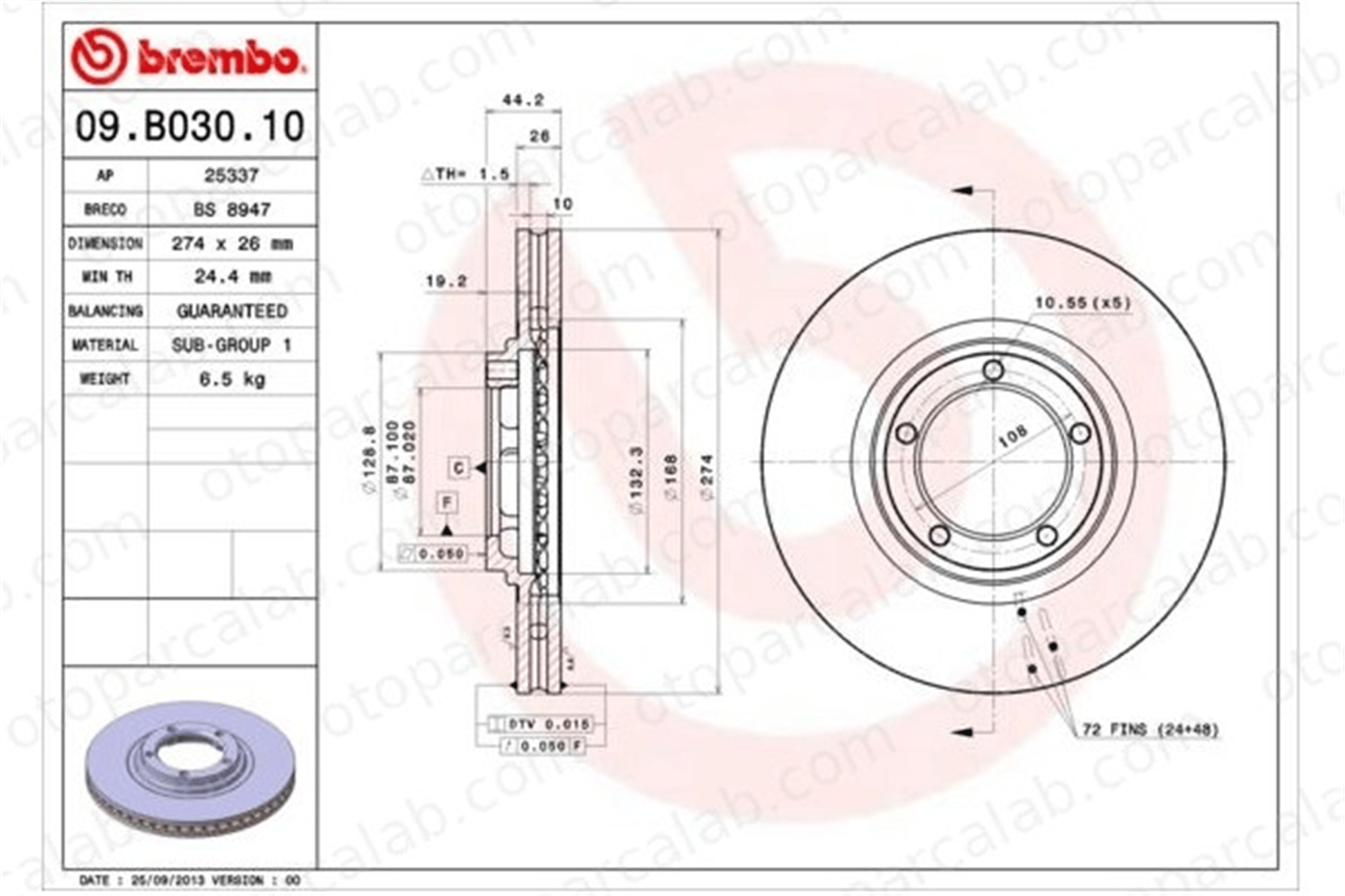 BREMBO 09.B030.10 Fren Disk Ayna Ön Sağ ve Sol HYUNDAI H-1 / STAREX Minibüs/Otobüs H100 Platform şasi 517124F000 581294A200