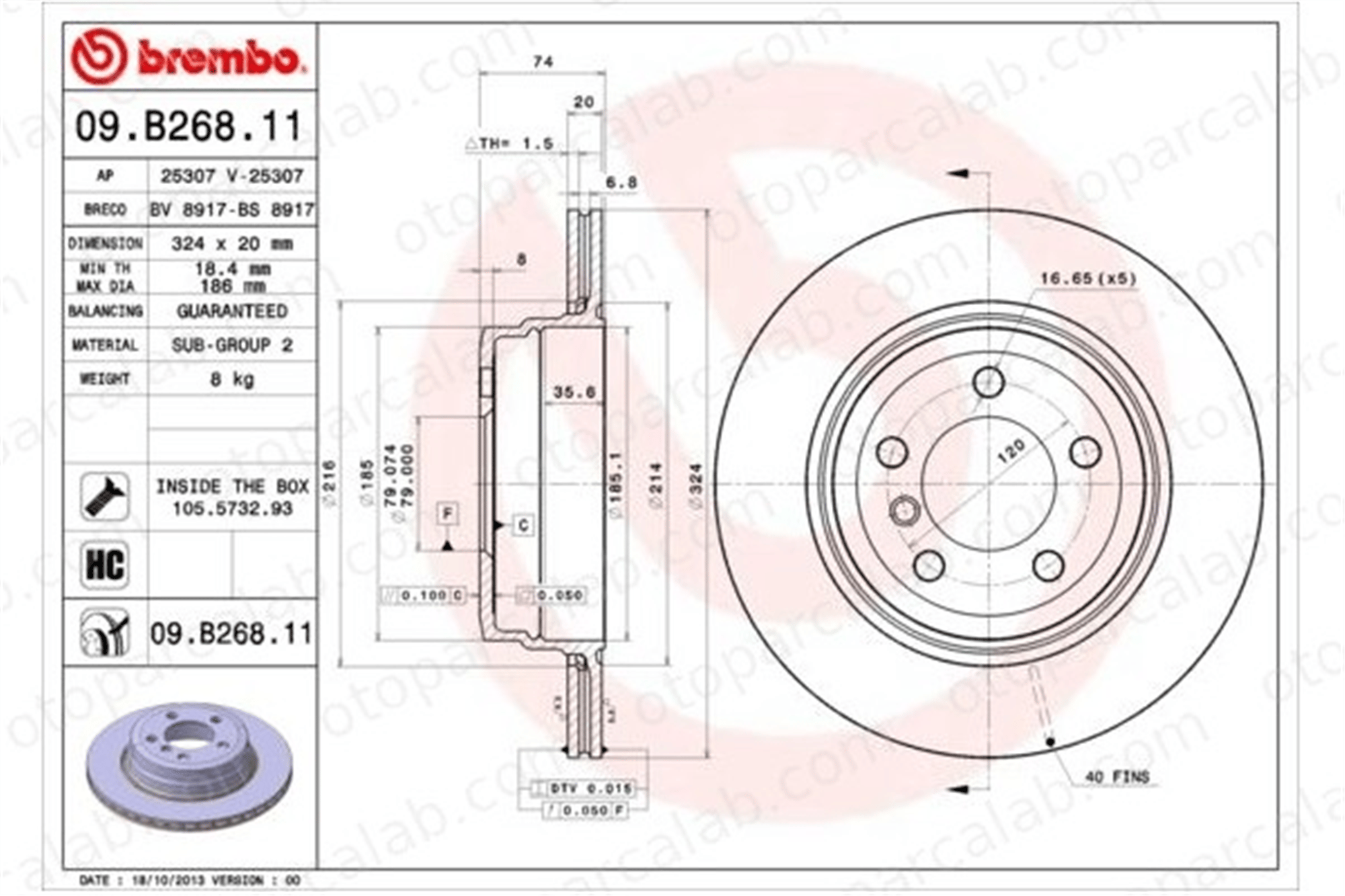BREMBO 09.B268.11 Fren Disk Ayna Arka Sağ ve Sol BMW 7 34216765887 34216864050