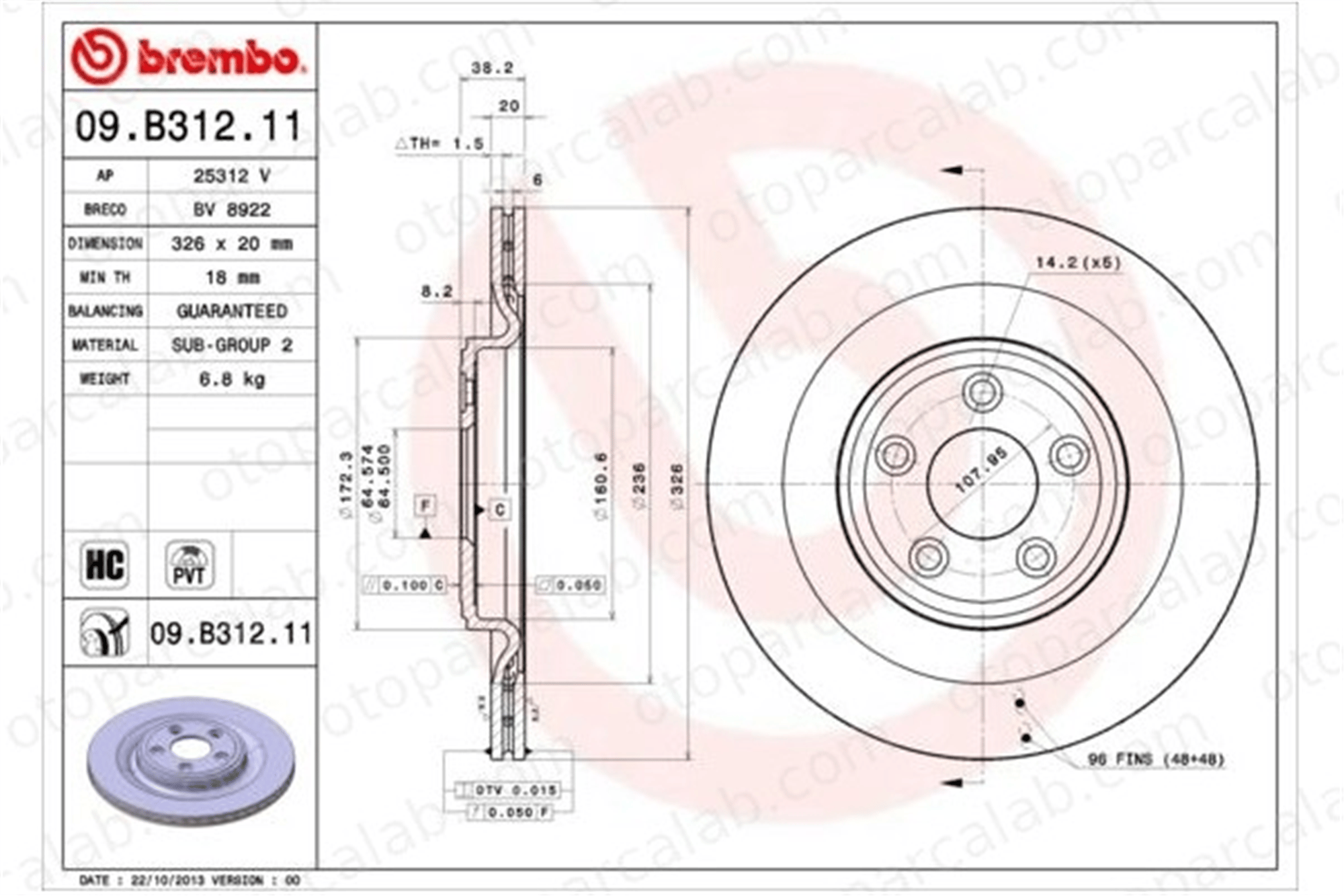 BREMBO 09.B312.11 Fren Disk Ayna Arka Sağ ve Sol JAGUAR XF I XJ C2C25339 C2D26352