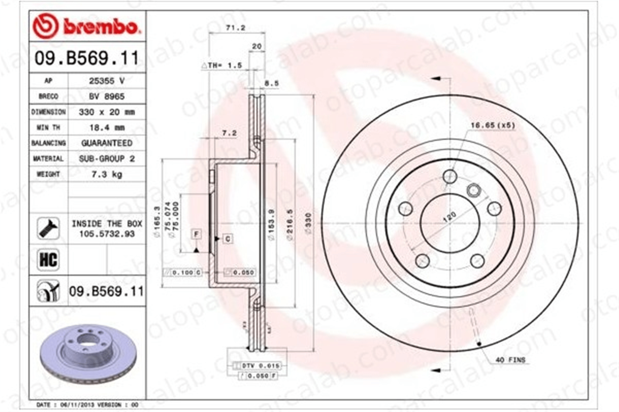 BREMBO 09.B569.11 Fren Disk Ayna Arka Sağ ve Sol BMW X3 X4 34206790362 34206868936