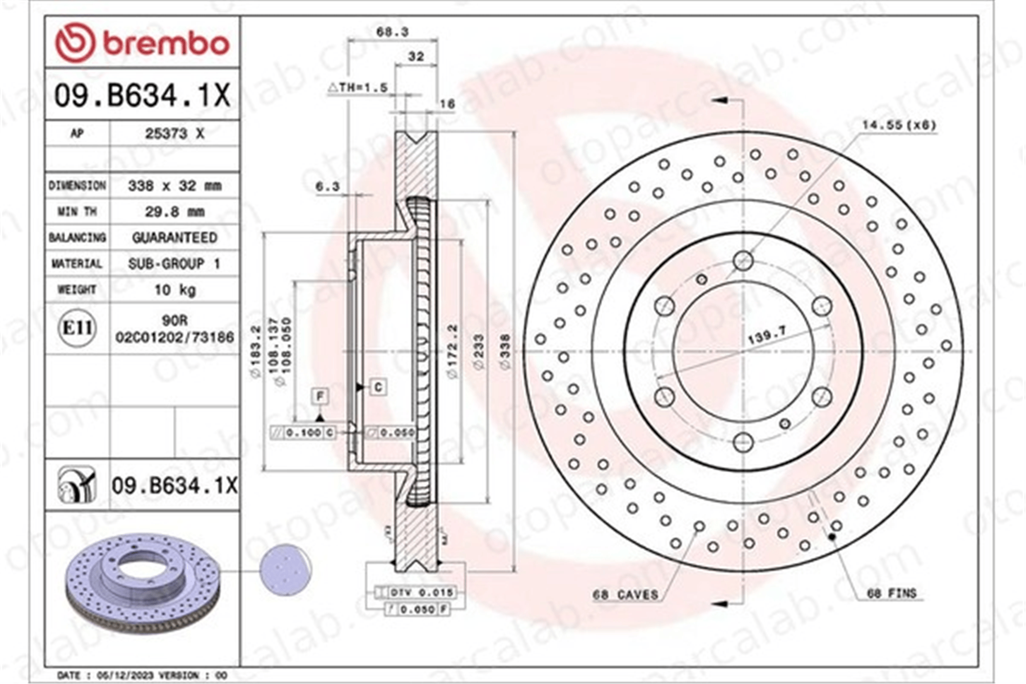 BREMBO 09.B634.1X Fren Disk Ayna Ön Sağ ve Sol TOYOTA LAND CRUISER PRADO 4 RUNNER V 4351260190 4351260191