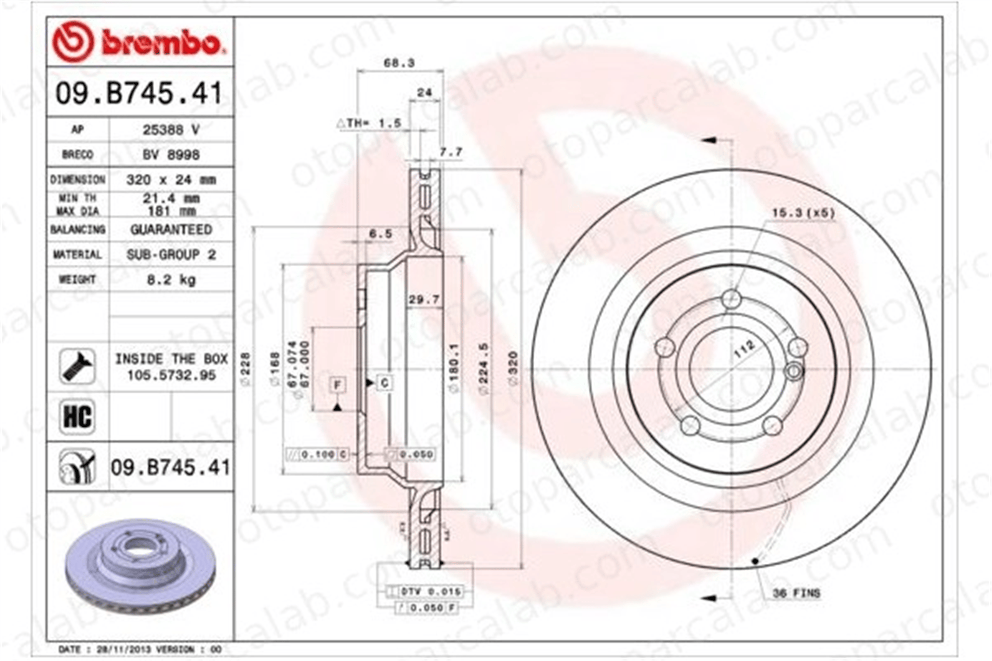 BREMBO 09.B745.41 Fren Disk Ayna Arka Sağ ve Sol MERCEDES-BENZ E-SERISI T-Model E-SERISI A2194230012 4231112