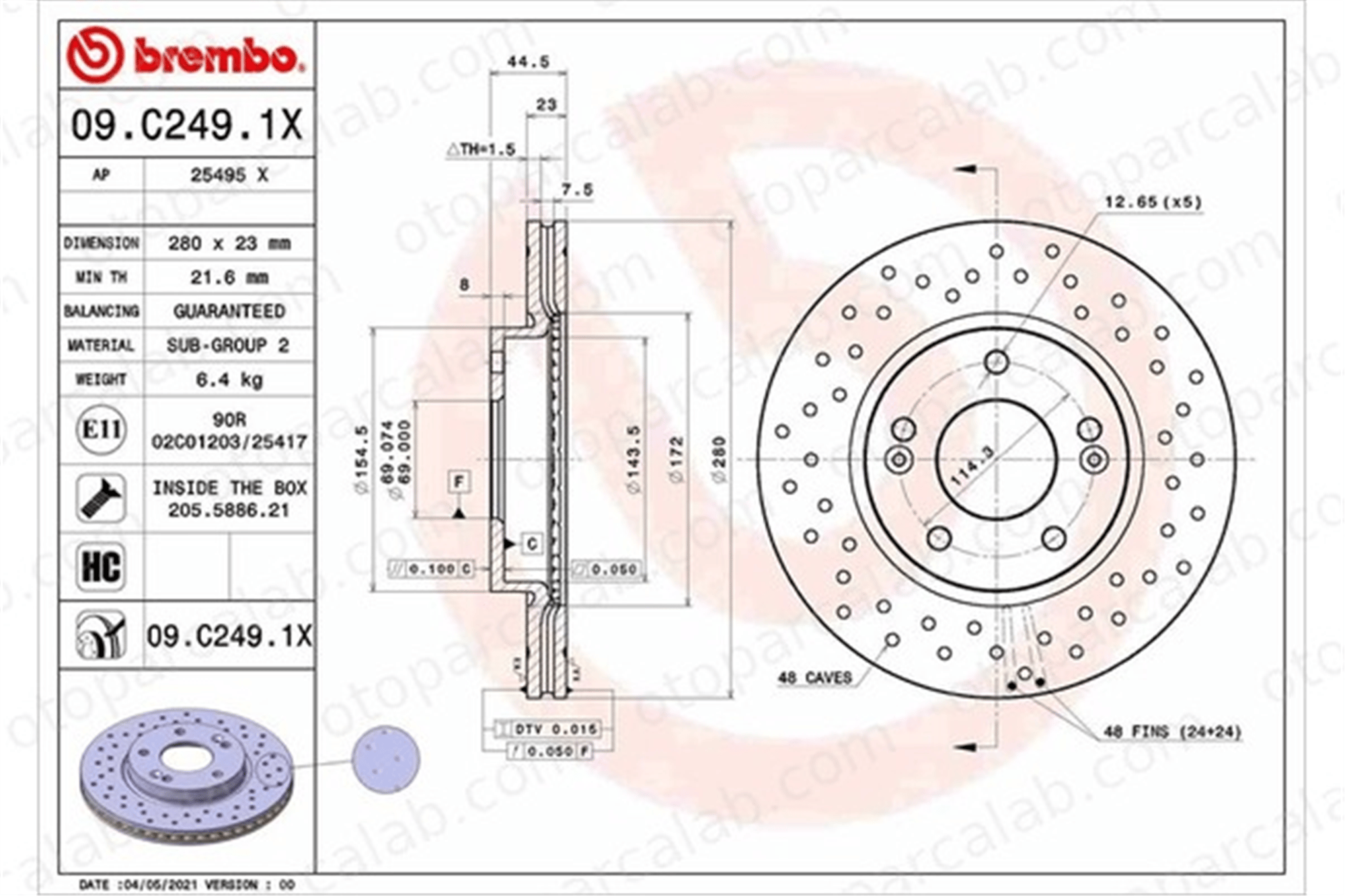 BREMBO 09.C249.1X Fren Disk Ayna Ön Sağ ve Sol HYUNDAI i30 i30 Station wagon 517123X000 51712A6000