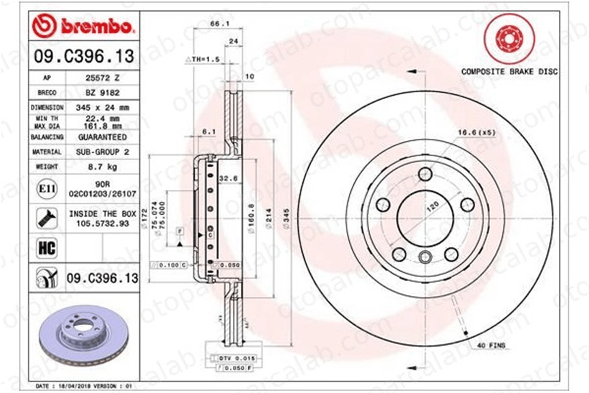 BREMBO 09.C396.13 Fren Disk Ayna Arka Sağ ve Sol BMW 1 2 Coupe 34206797605 34206898719