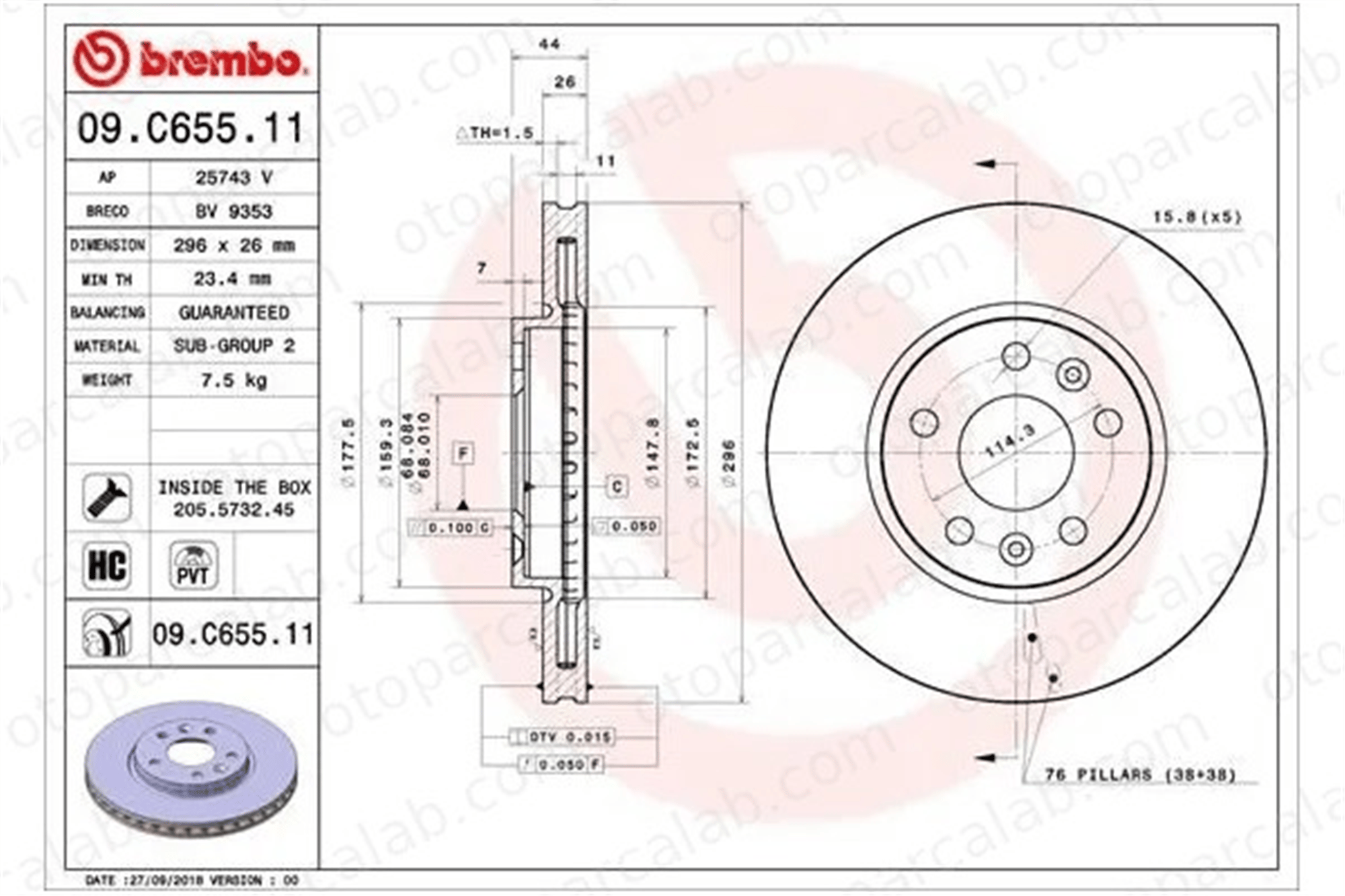 BREMBO 09.C655.11 Fren Disk Ayna Ön Sağ ve Sol RENAULT TALISMAN Grandtour MEGANE IV Hatchback 402062000R 4204211800
