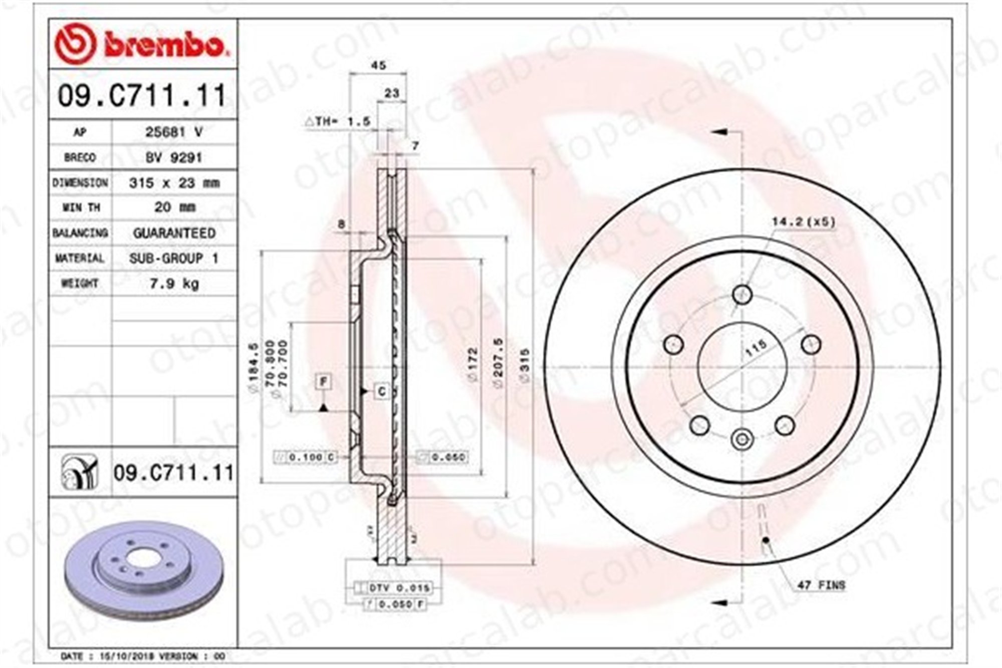 BREMBO 09.C711.11 Fren Disk Ayna Arka Sağ ve Sol OPEL ZAFIRA TOURER C VAUXHALL ZAFIRA Mk III 13586855 13502866