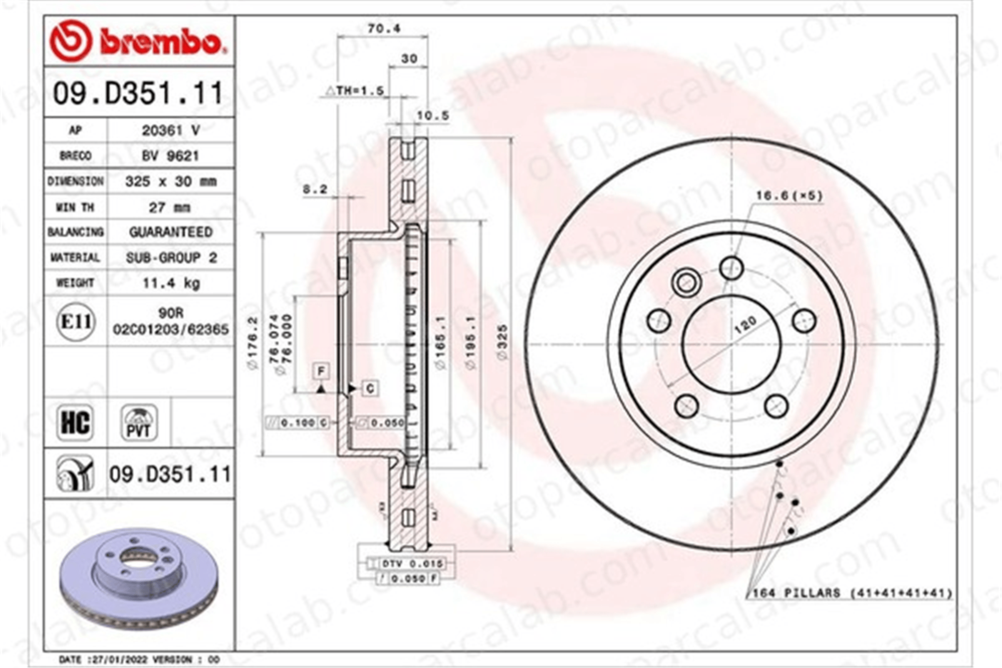 BREMBO 09.D351.11 Fren Disk Ayna Ön Sağ ve Sol VW CRAFTER Panelvan/Van CRAFTER Platform şasi 2N0615301B 65508030004