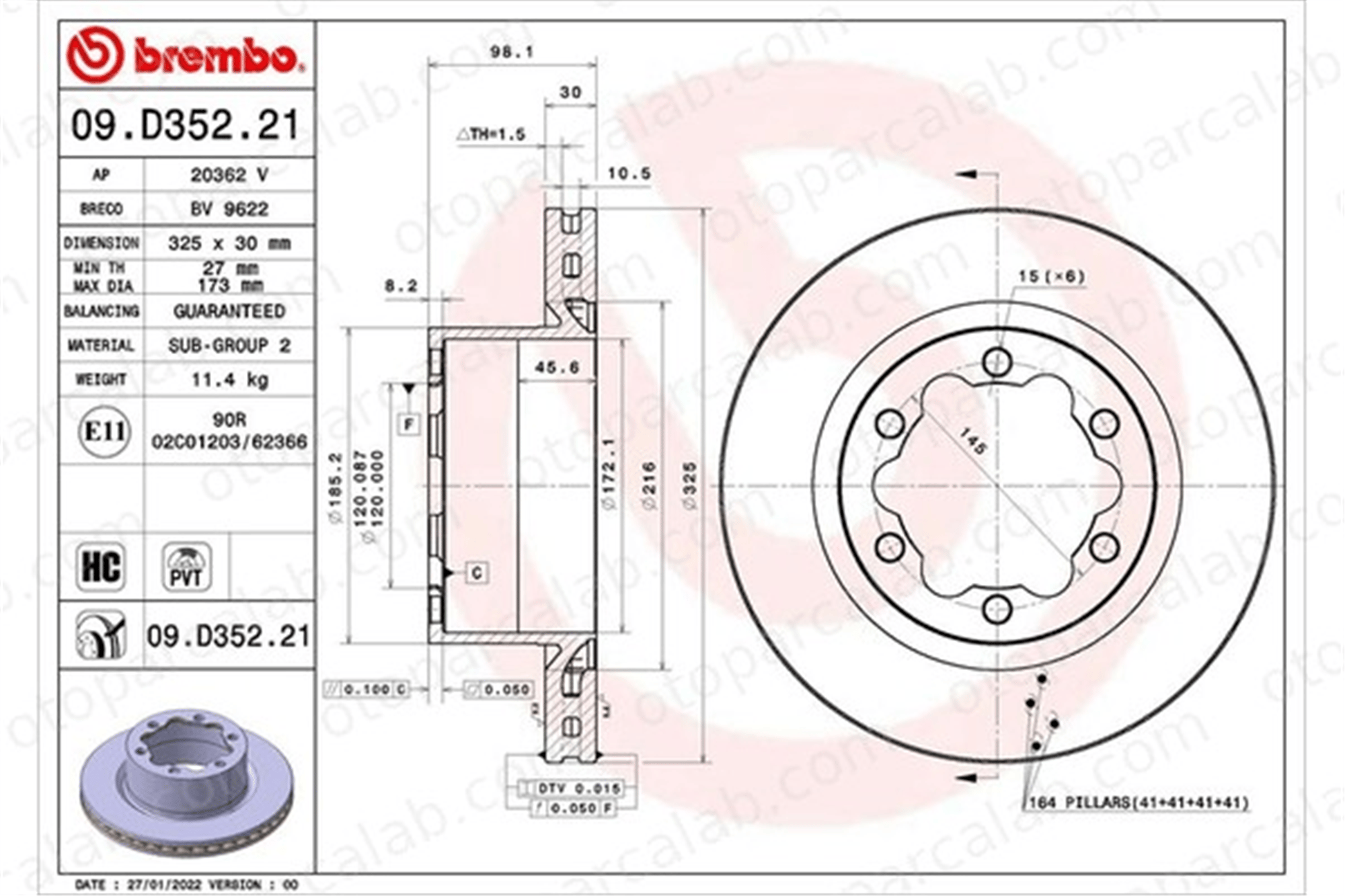BREMBO 09.D352.21 Fren Disk Ayna Arka Sağ ve Sol VW CRAFTER Panelvan/Van CRAFTER Platform şasi 2N0615601B