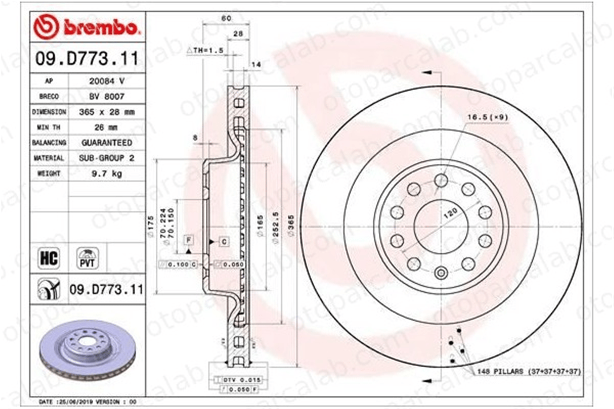 BREMBO 09.D773.11 Fren Disk Ayna Arka Sağ ve Sol TESLA MODEL S MODEL X 102763200B