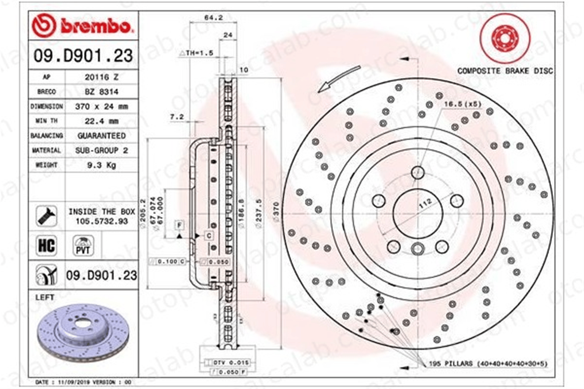 BREMBO 09.D901.23 Fren Disk Ayna Arka Sol BMW 5 5 Touring 34216878179