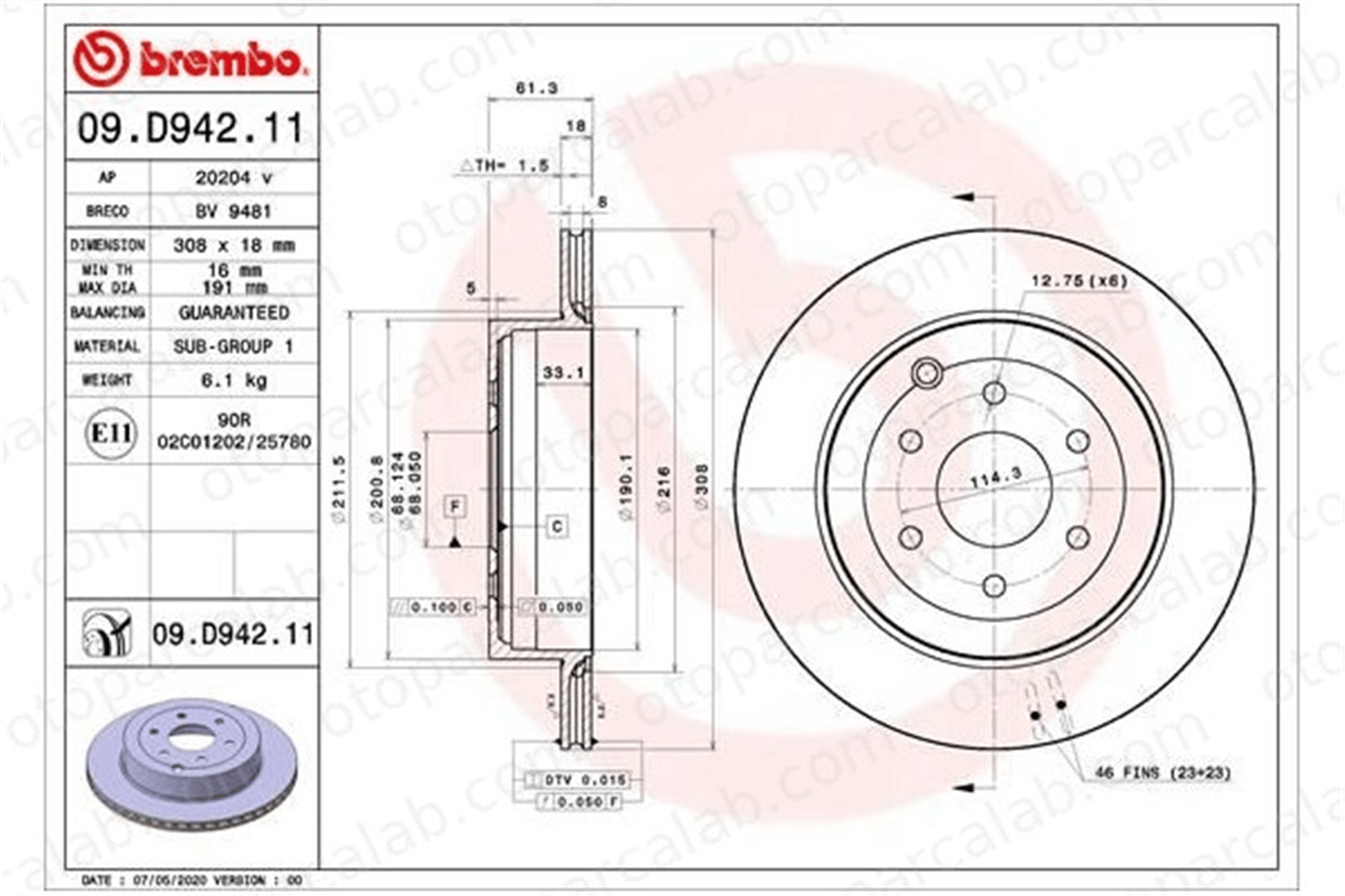 BREMBO 09.D942.11 Fren Disk Ayna Arka Sağ ve Sol MERCEDES-BENZ X-SERISI NISSAN NP300 NAVARA Pick-up A4704230200 4704230200