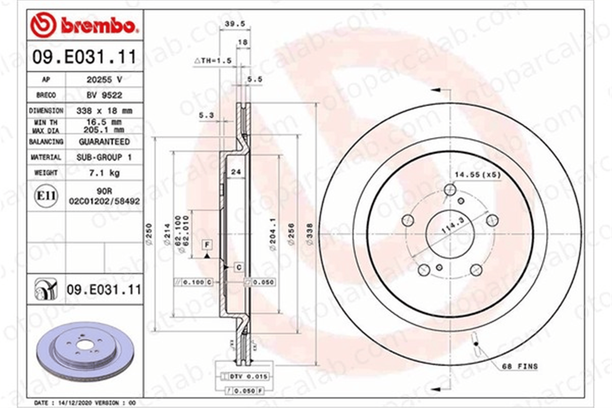 BREMBO 09.E031.11 Fren Disk Ayna Arka Sağ ve Sol LEXUS RX 424310E060 4243148090