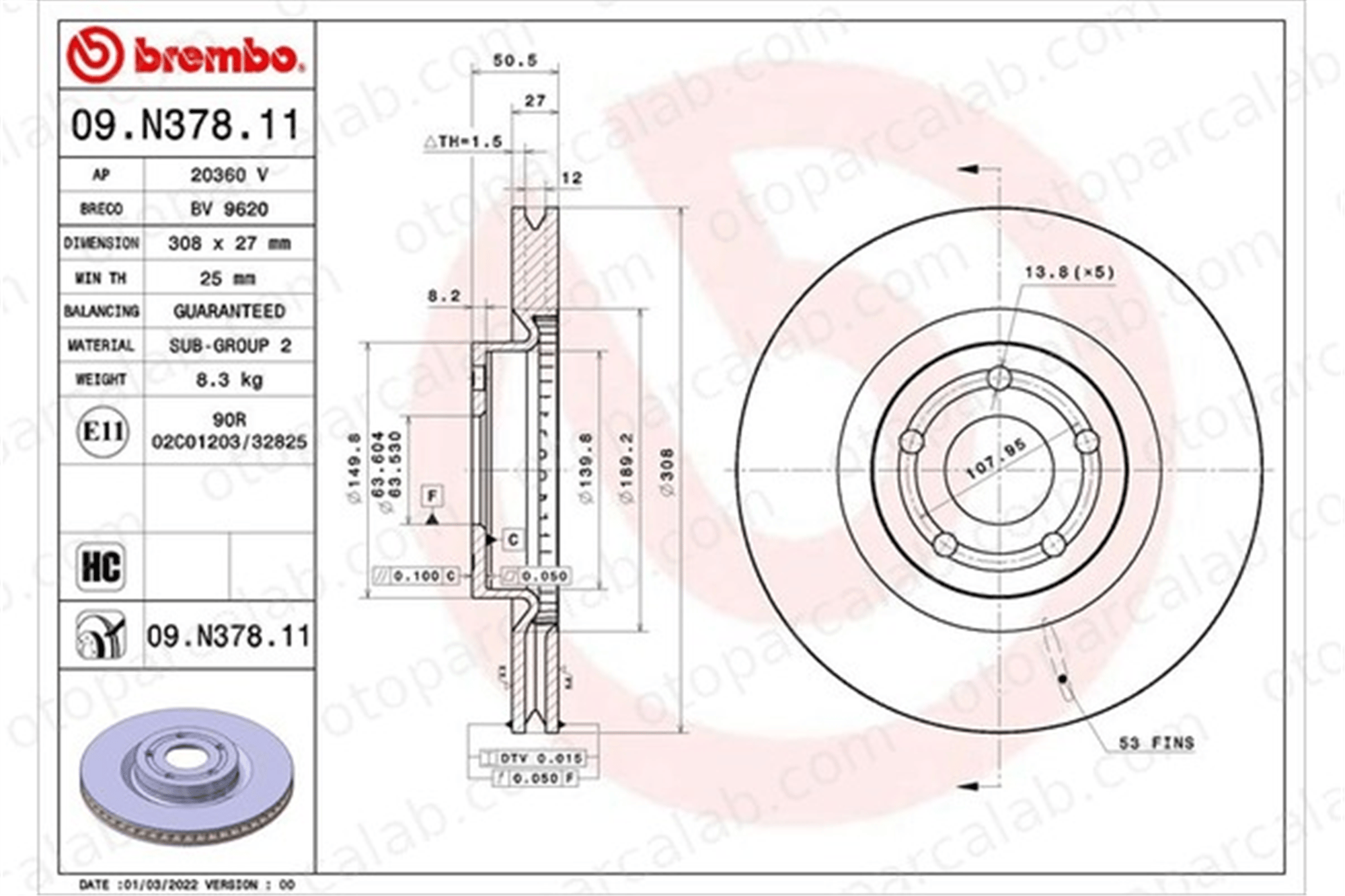 BREMBO 09.N378.11 Fren Disk Ayna Ön Sağ ve Sol FORD FOCUS IV Turnier FOCUS IV JX611125BEB 2305506
